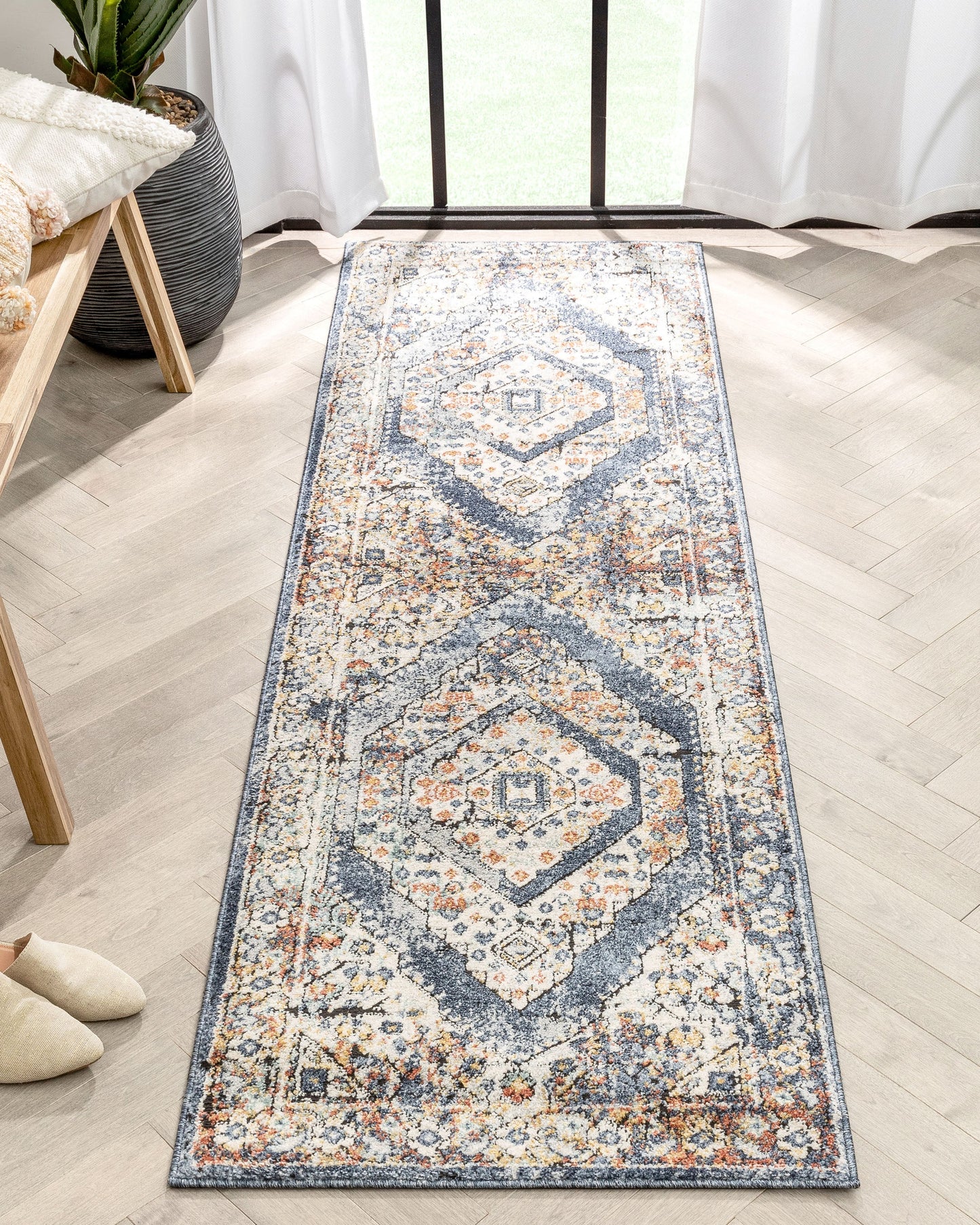 Salerno Bohemian Vintage Persian Medallion Blue Rug ENV-124