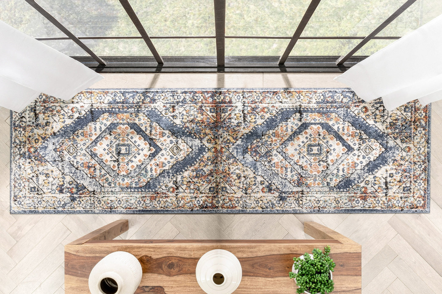 Salerno Bohemian Vintage Persian Medallion Blue Rug ENV-124