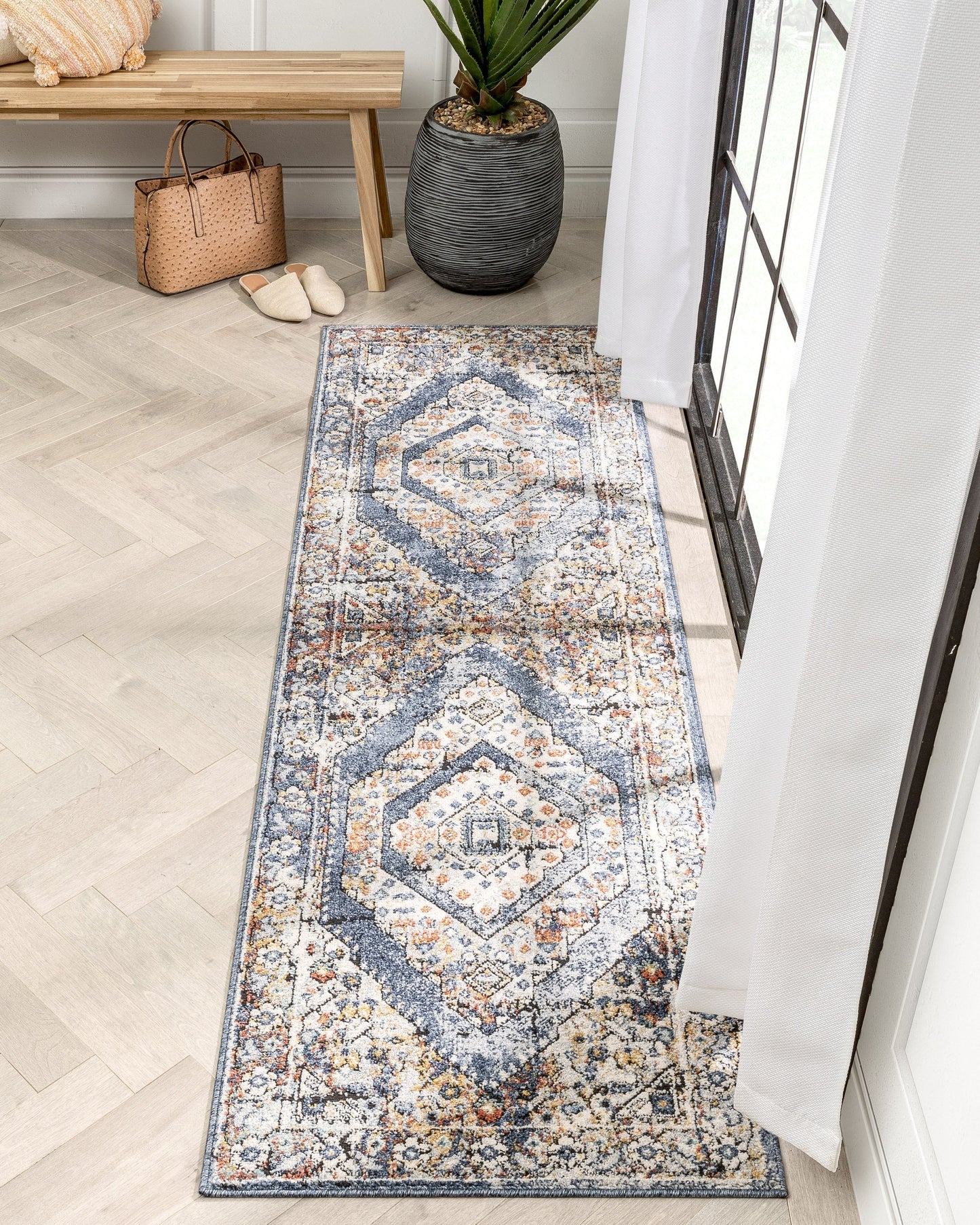 Salerno Bohemian Vintage Persian Medallion Blue Rug ENV-124