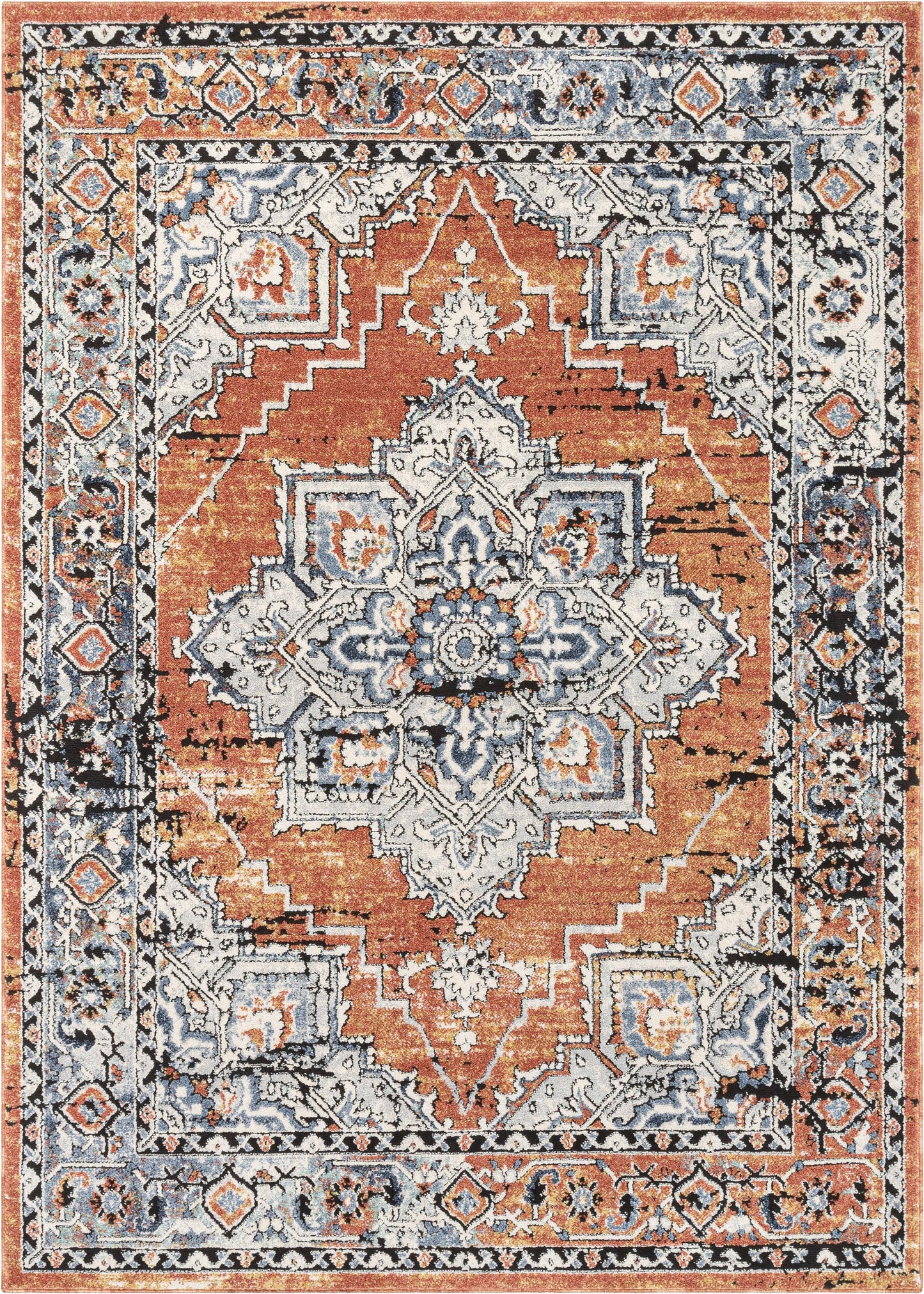 Andria Vintage Medallion Botanical Border Rust Rug ENV-20