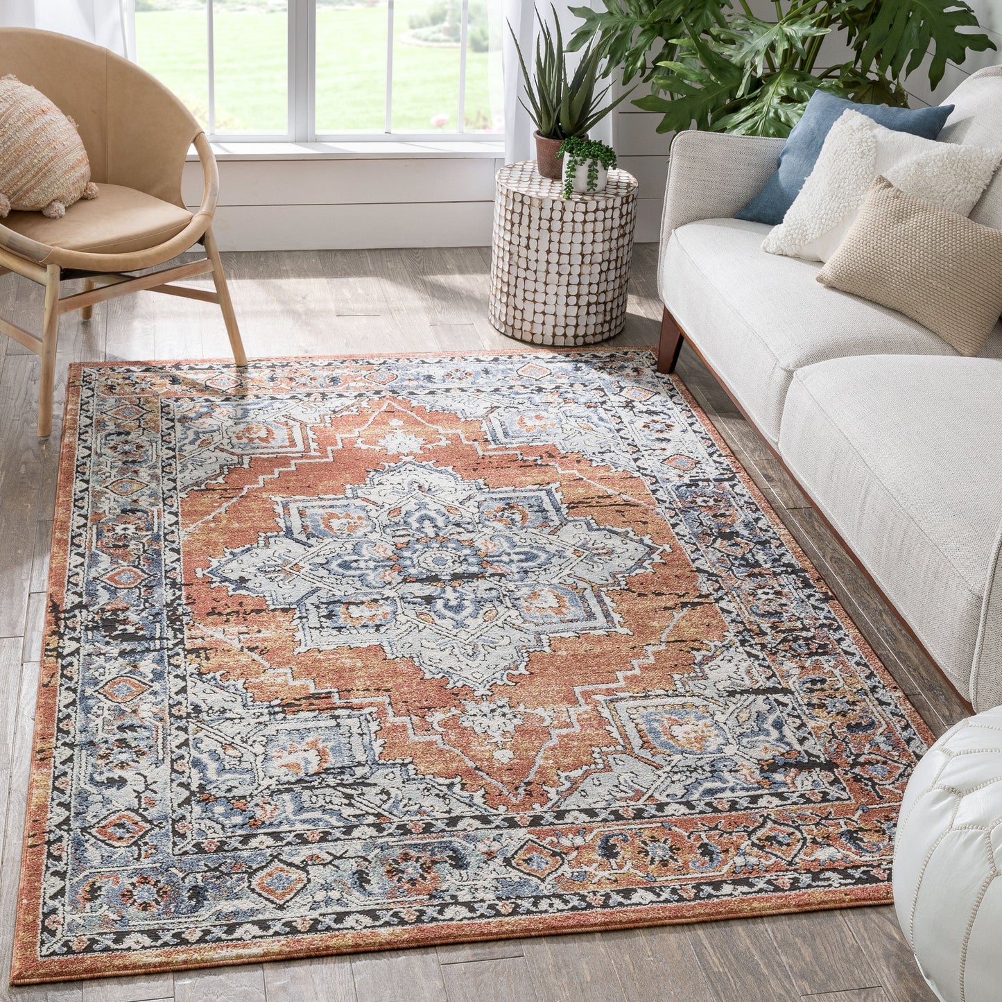 Andria Vintage Medallion Botanical Border Rust Rug ENV-20