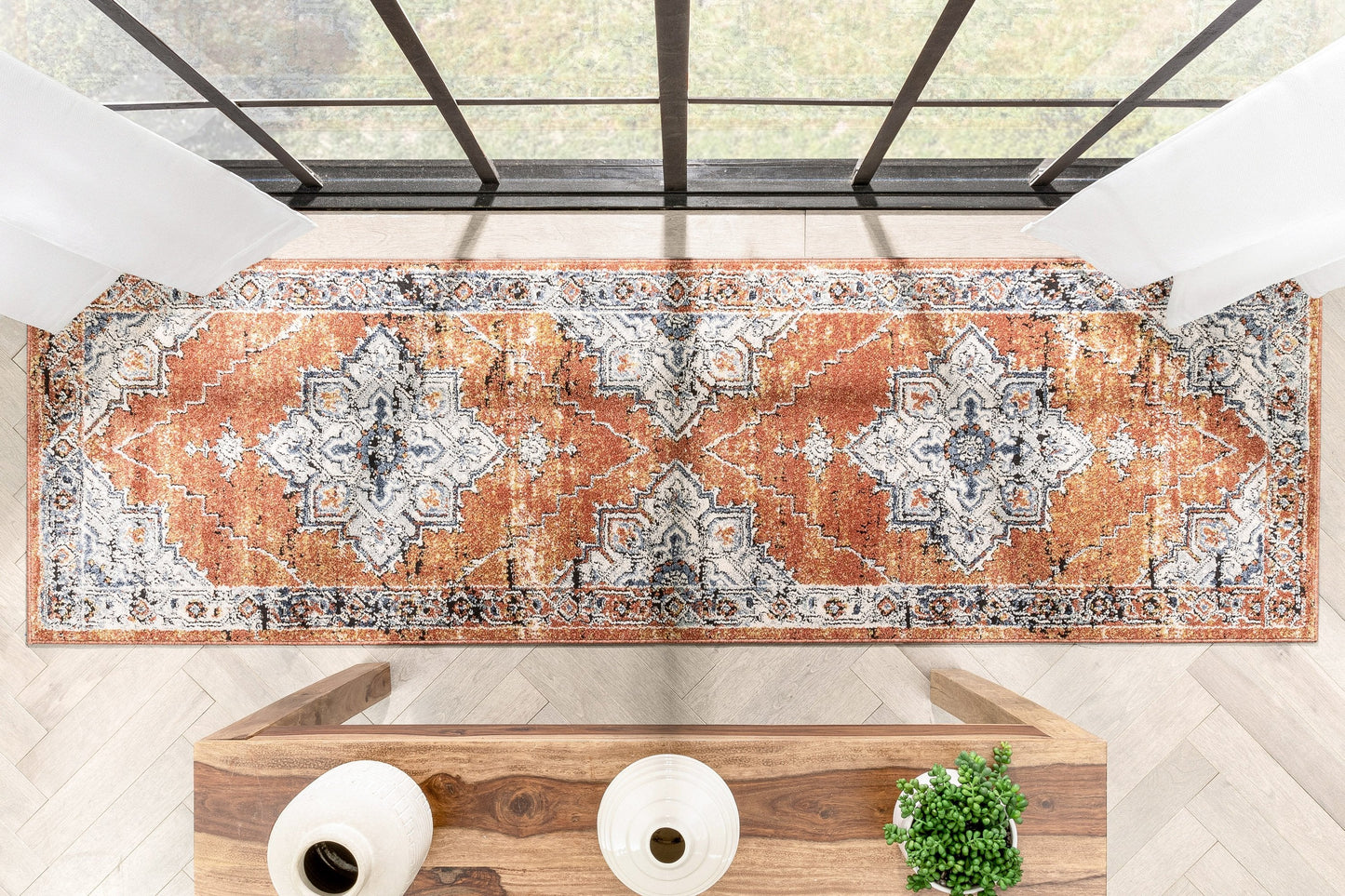 Andria Vintage Medallion Botanical Border Rust Rug ENV-20