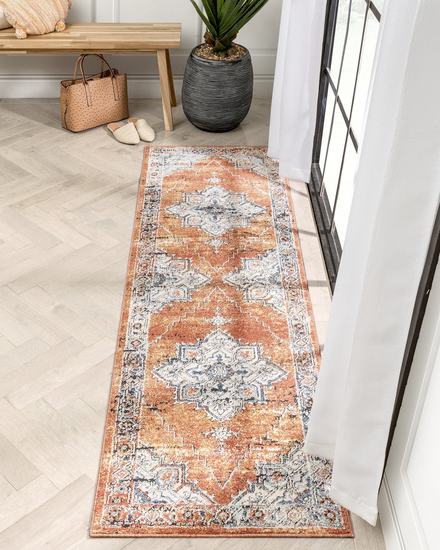 Andria Vintage Medallion Botanical Border Rust Rug ENV-20