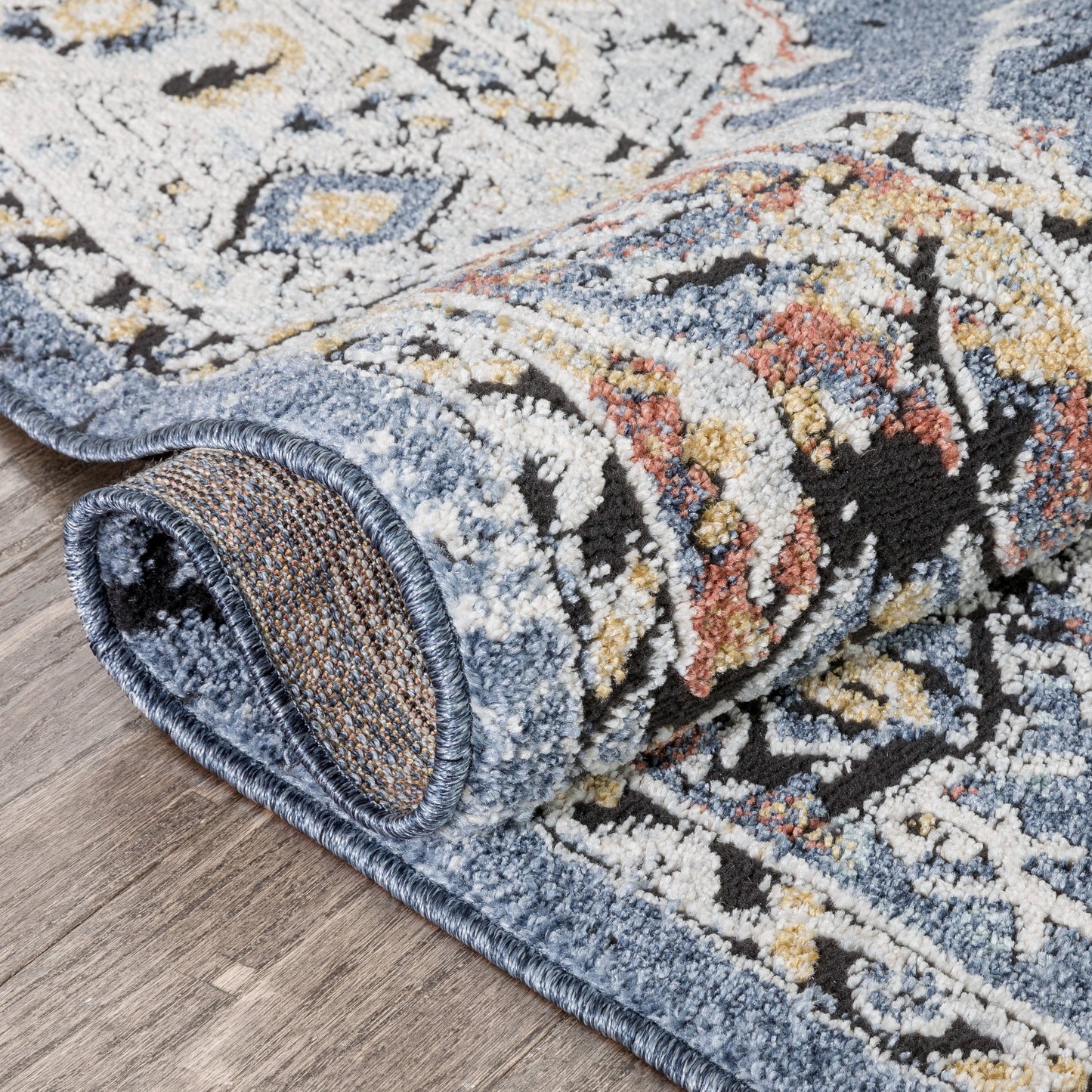 Andria Vintage Medallion Botanical Border Blue Rug ENV-24