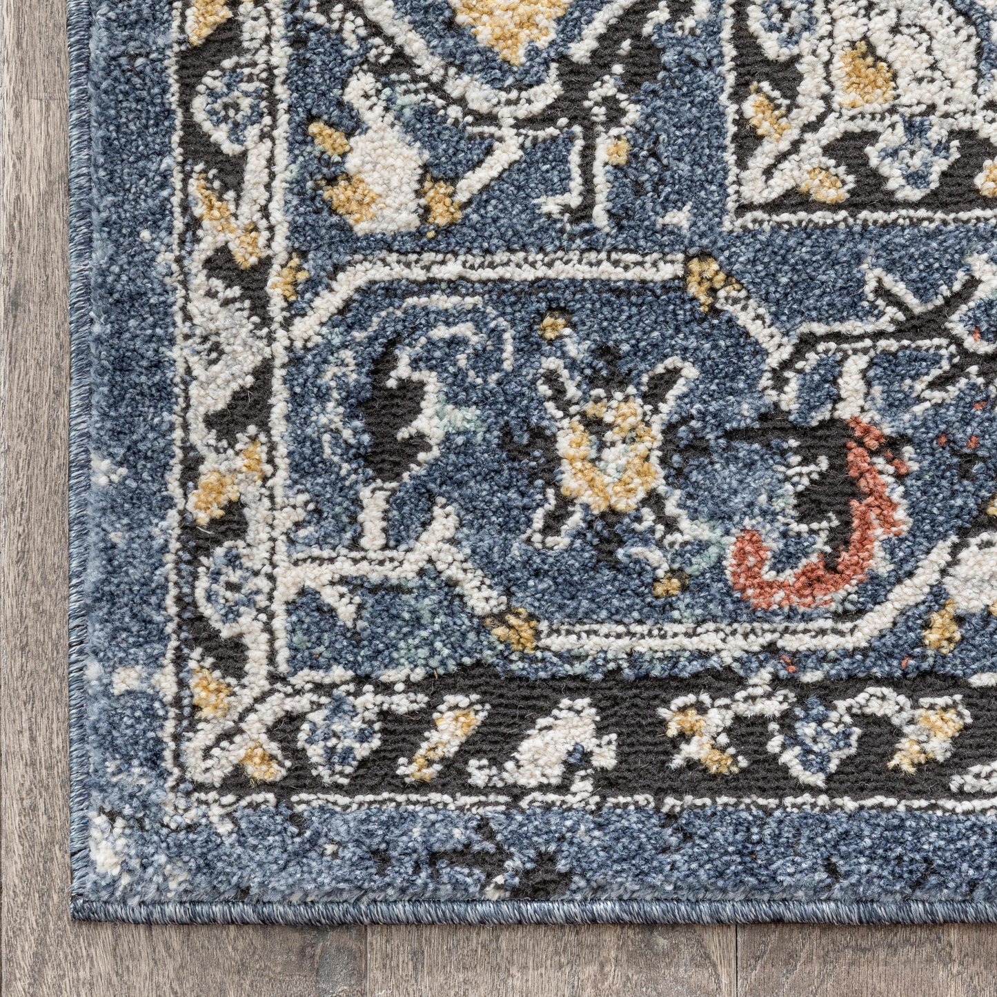Andria Vintage Medallion Botanical Border Blue Rug ENV-24