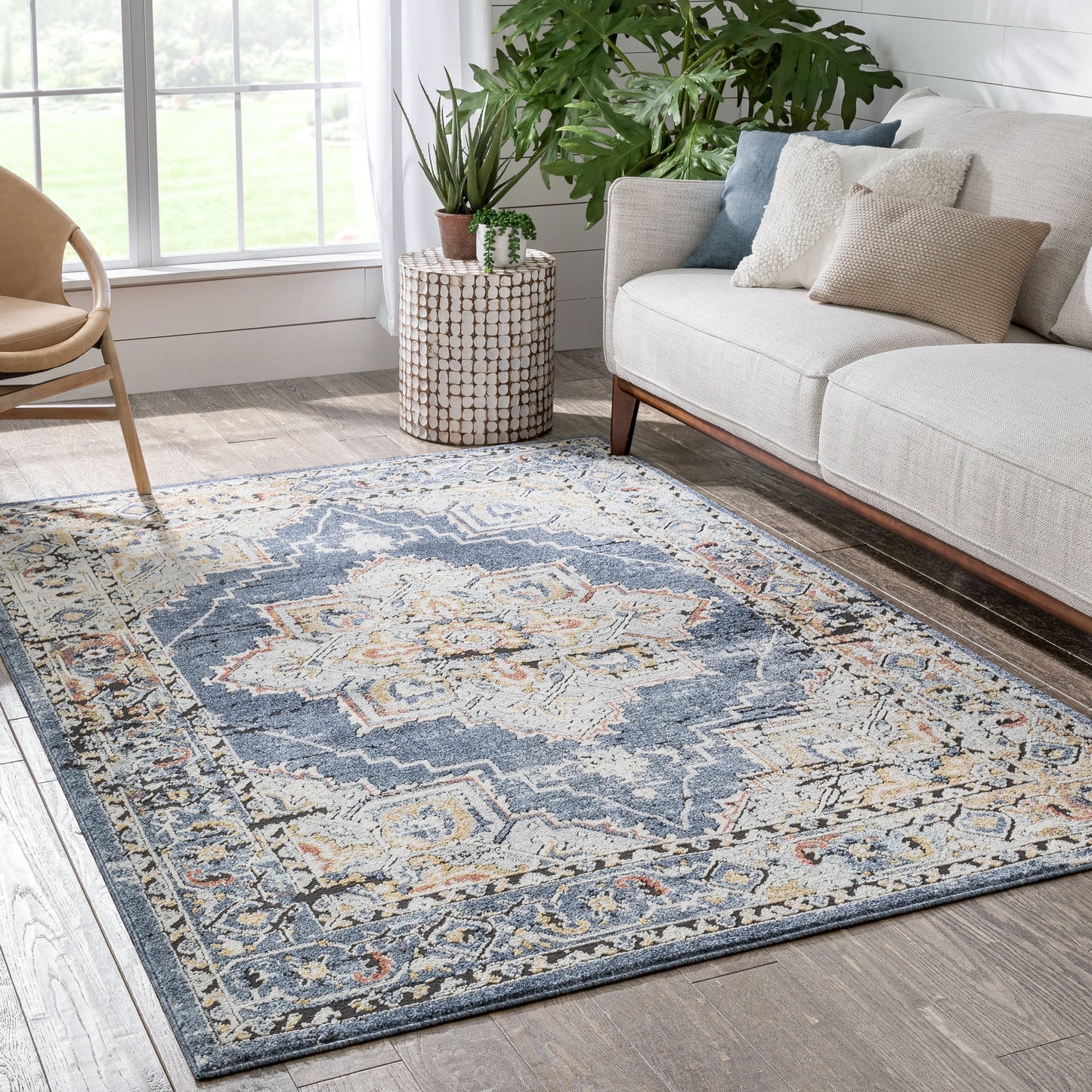 Andria Vintage Medallion Botanical Border Blue Rug ENV-24