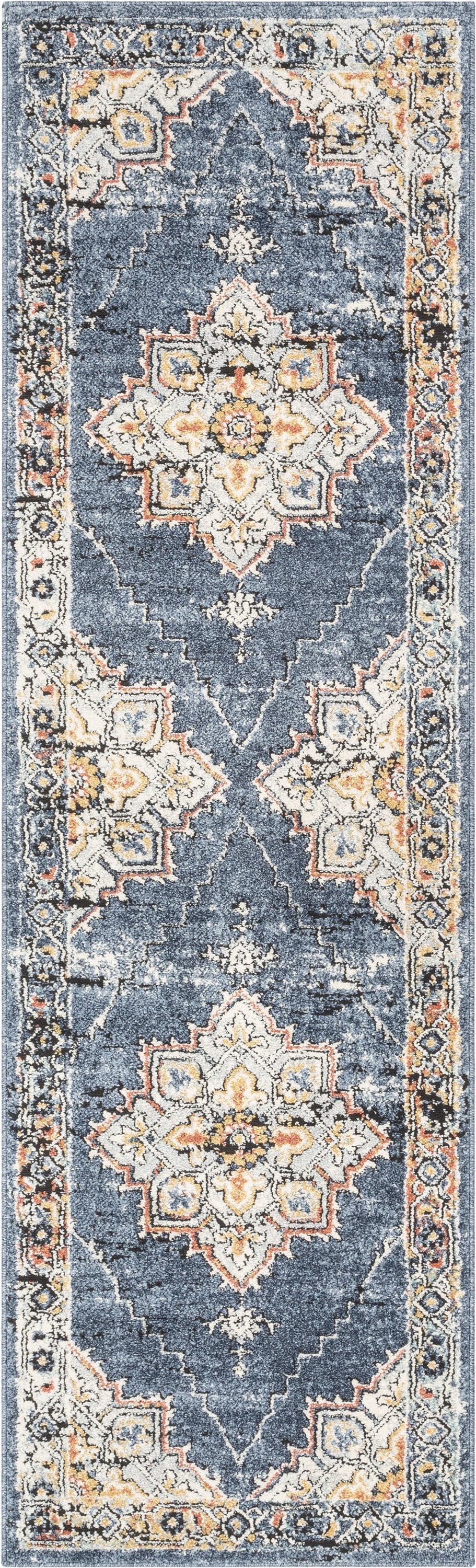 Andria Vintage Medallion Botanical Border Blue Rug ENV-24