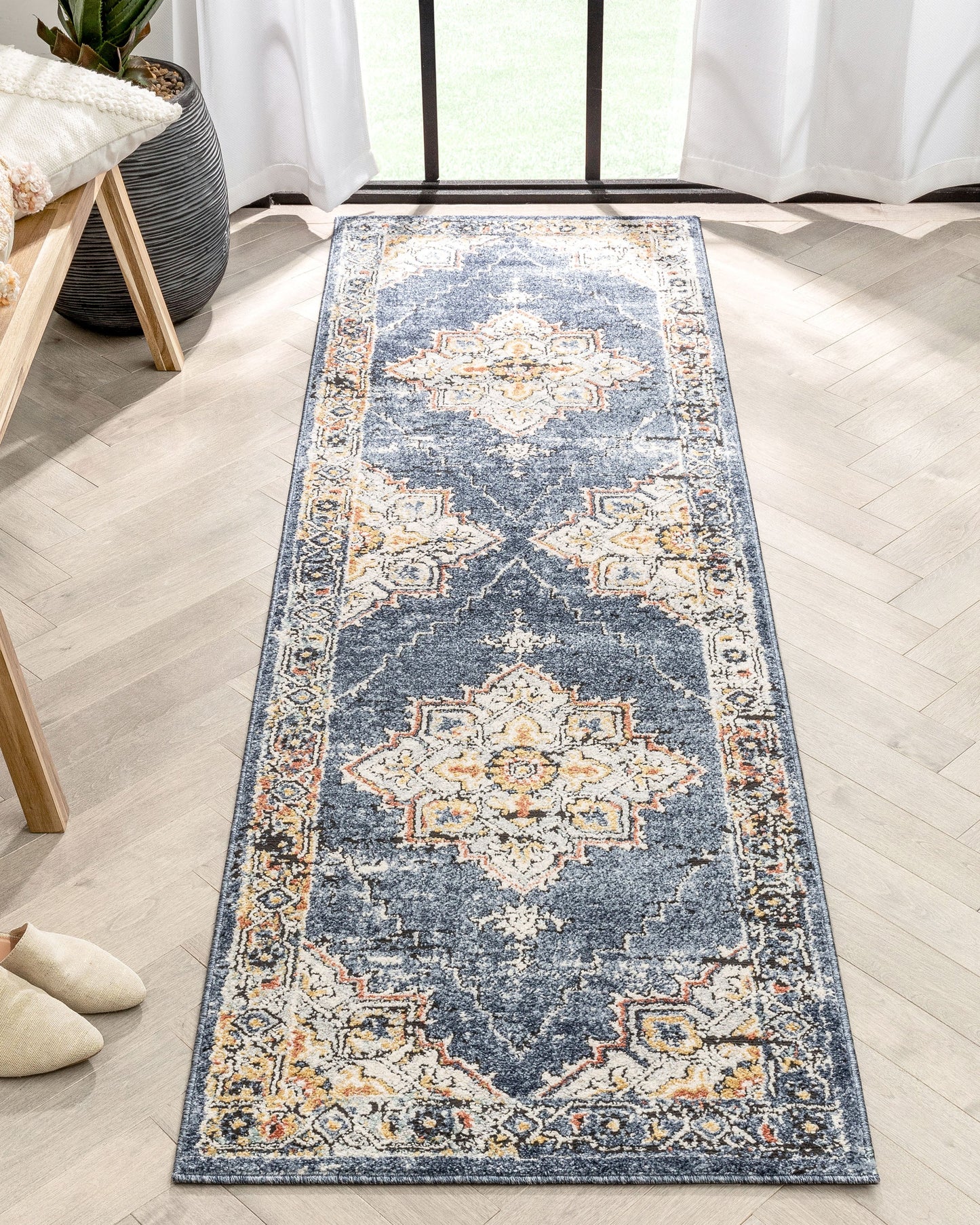 Andria Vintage Medallion Botanical Border Blue Rug ENV-24