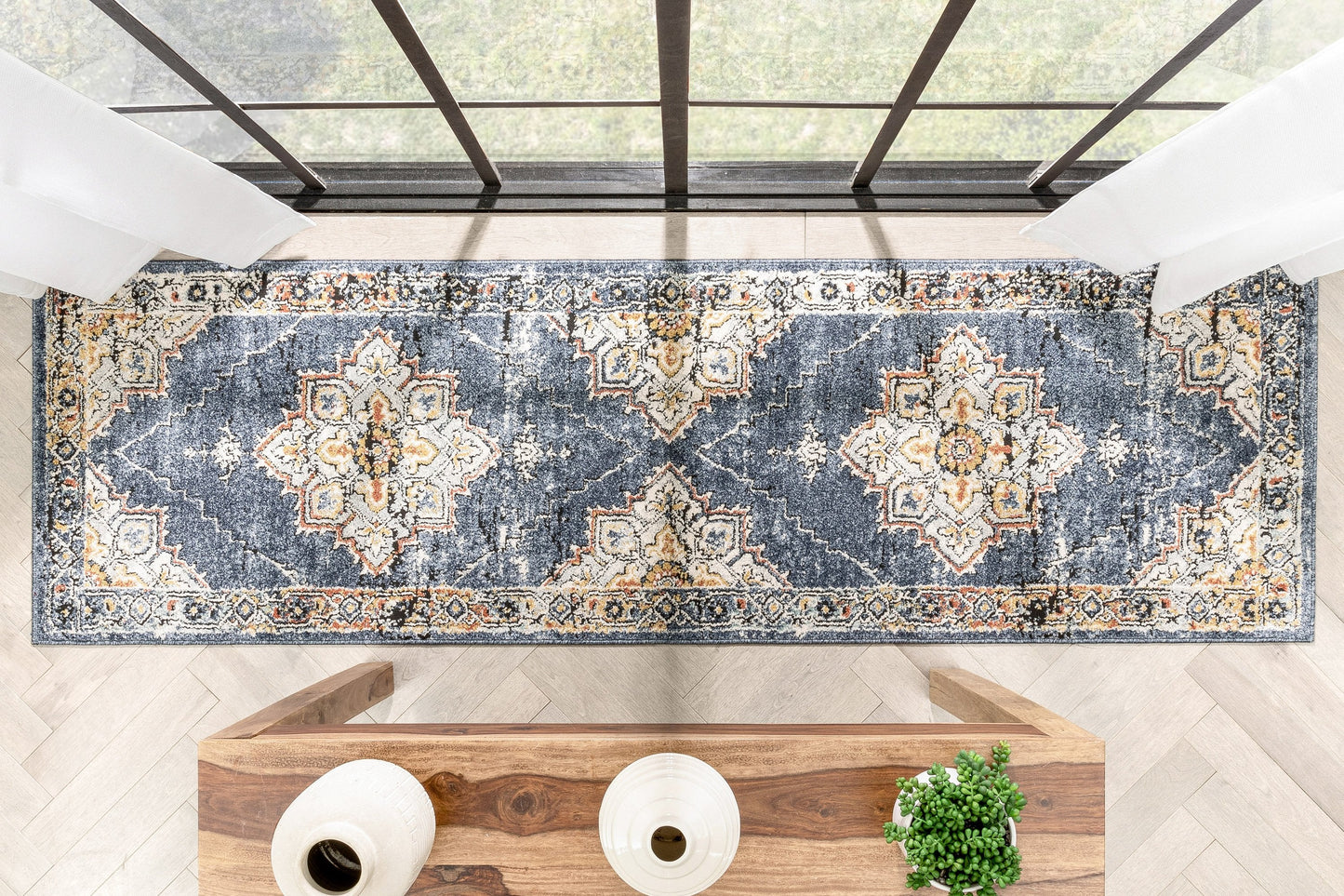 Andria Vintage Medallion Botanical Border Blue Rug ENV-24