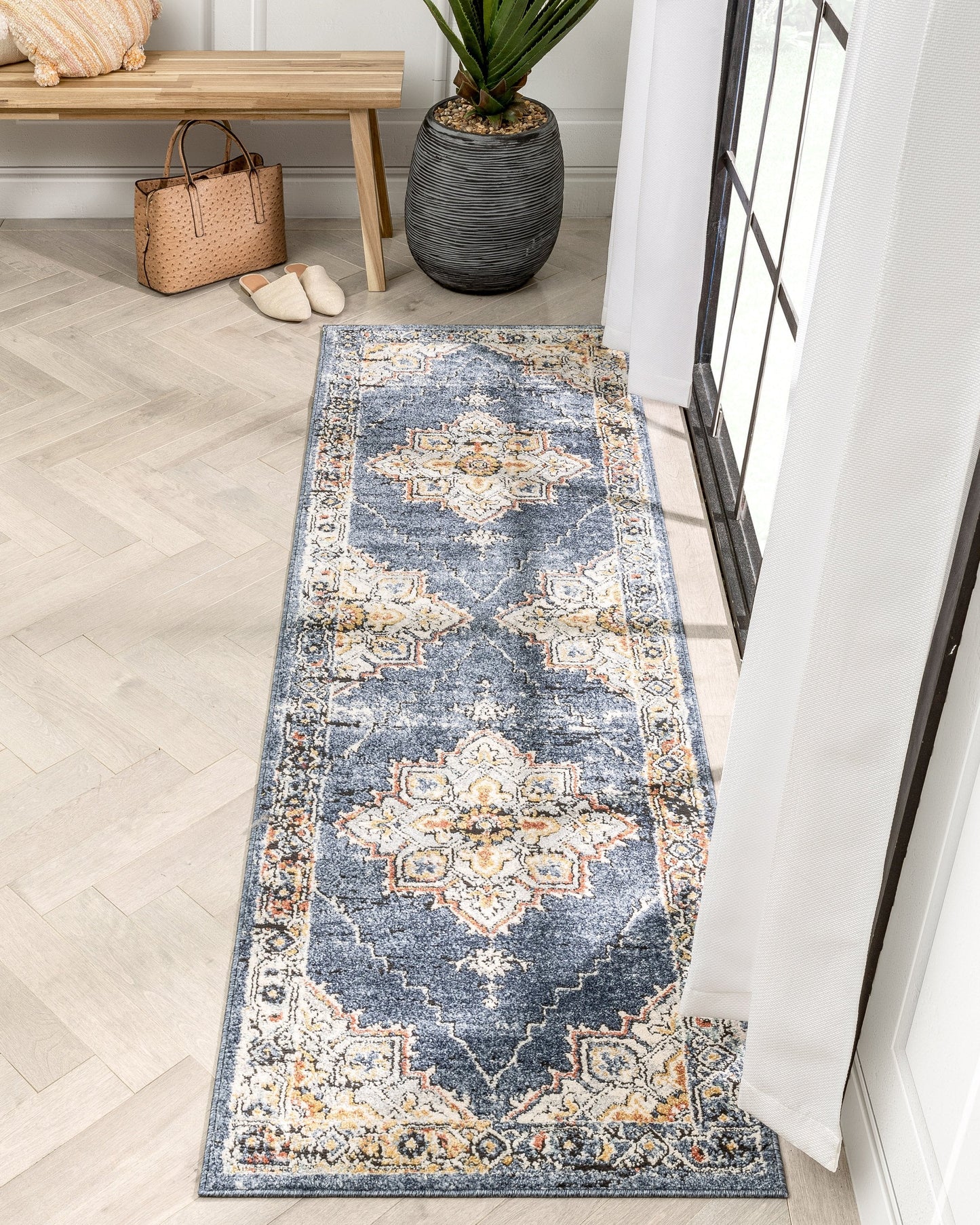 Andria Vintage Medallion Botanical Border Blue Rug ENV-24