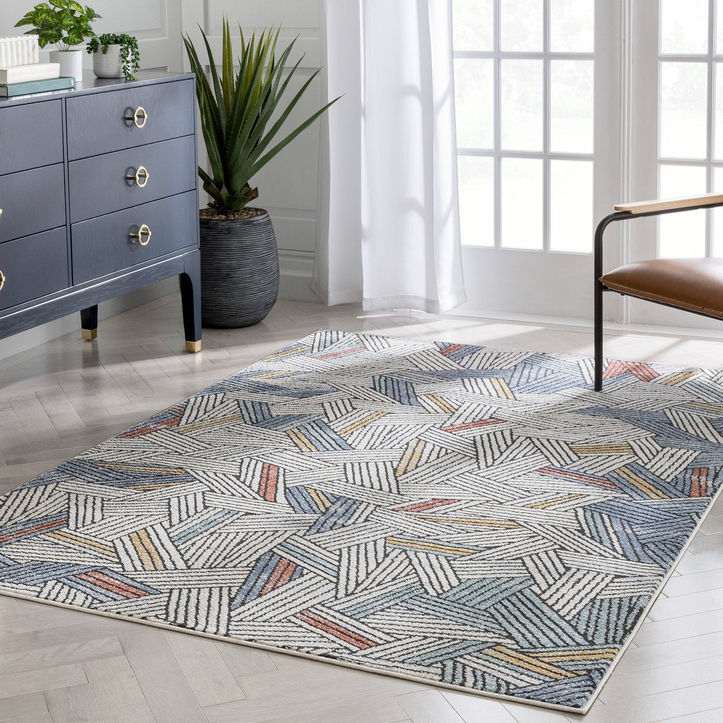 Varese Abstract Geometric Stripes Blue Rug ENV-54