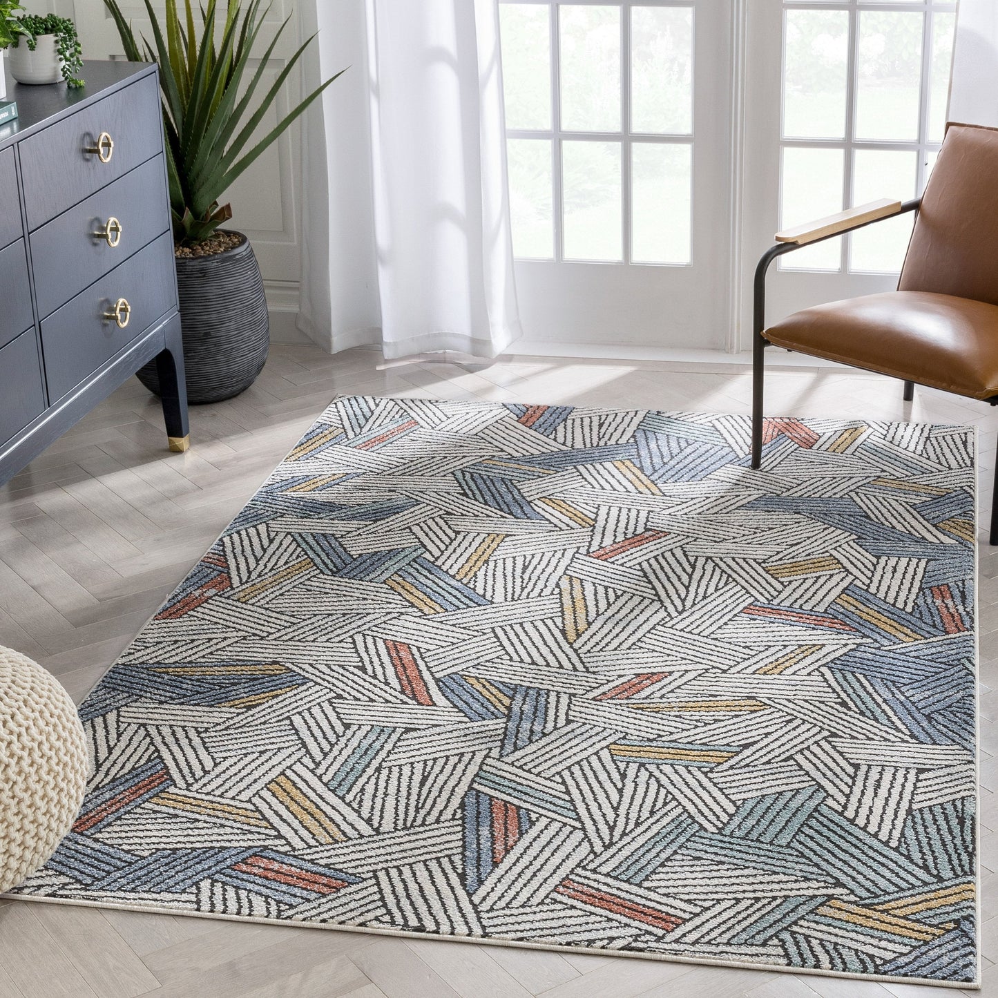 Varese Abstract Geometric Stripes Blue Rug ENV-54