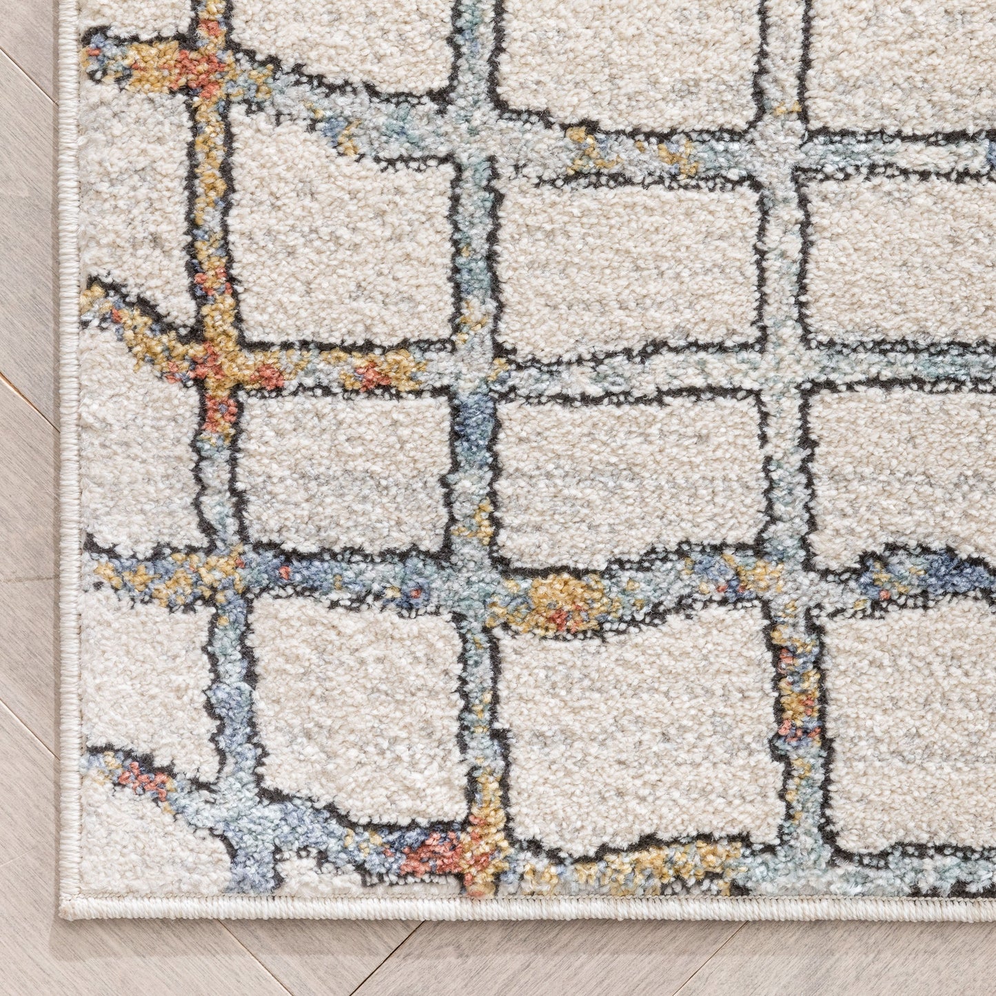 Taranto Geometric Abstract Pattern Ivory Blue Rug ENV-92