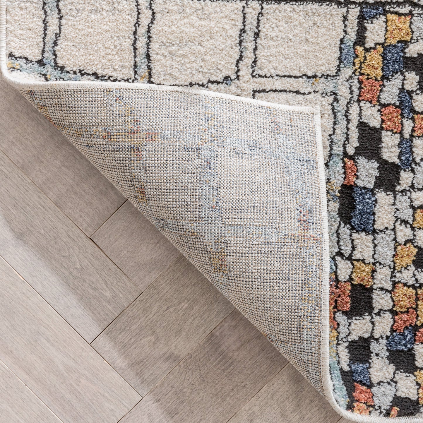Taranto Geometric Abstract Pattern Ivory Blue Rug ENV-92