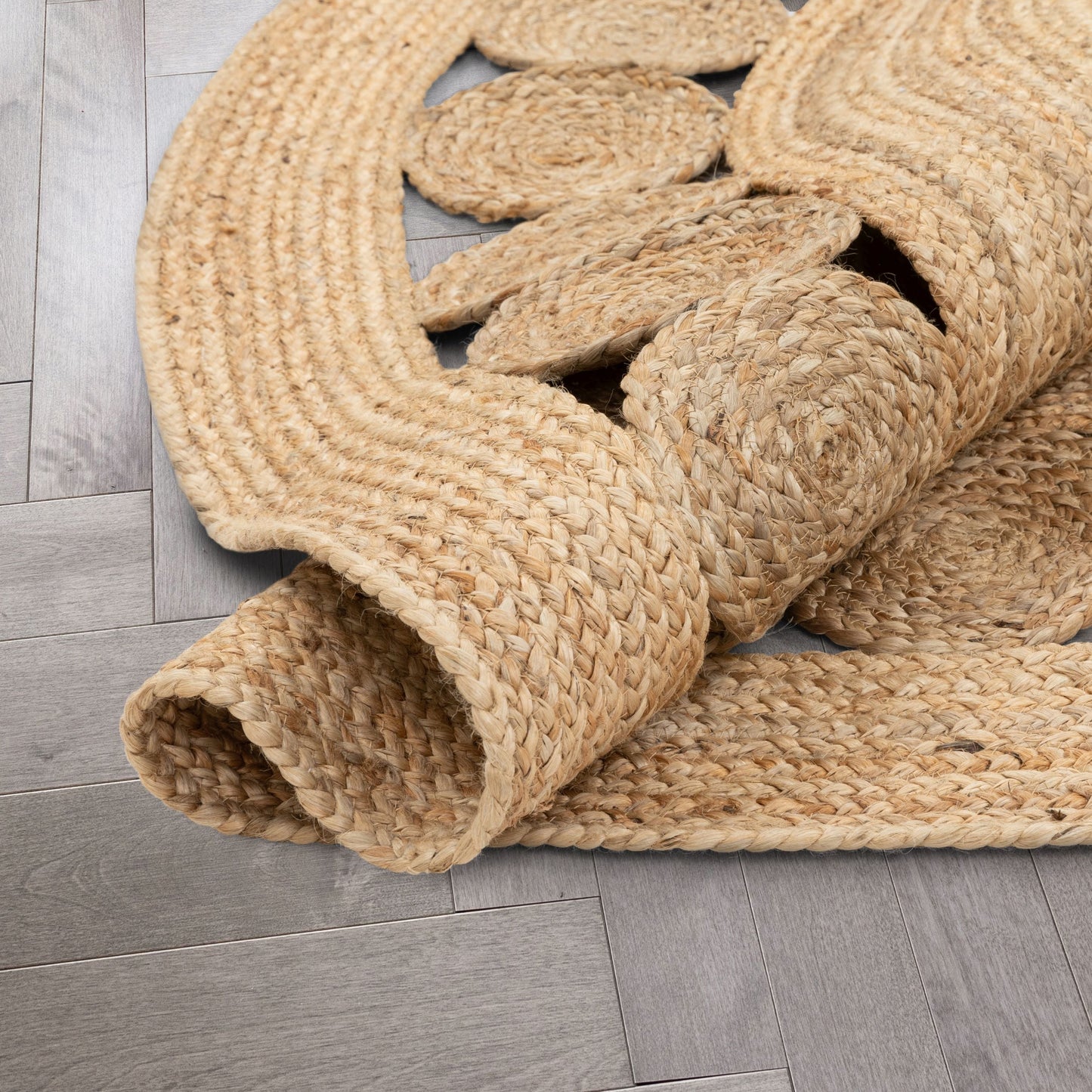 Oleana Farmhouse Jute Rug Hand-Woven Basket Weave Jute Rug Geometric Pattern Natural Color EVA-52