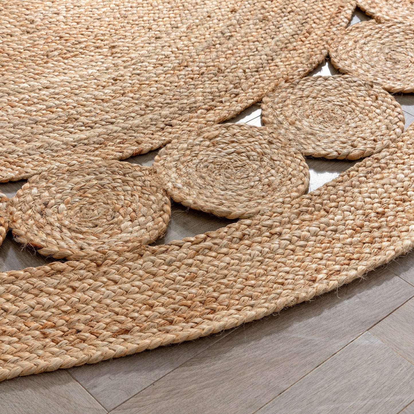 Oleana Farmhouse Jute Rug Hand-Woven Basket Weave Jute Rug Geometric Pattern Natural Color EVA-52