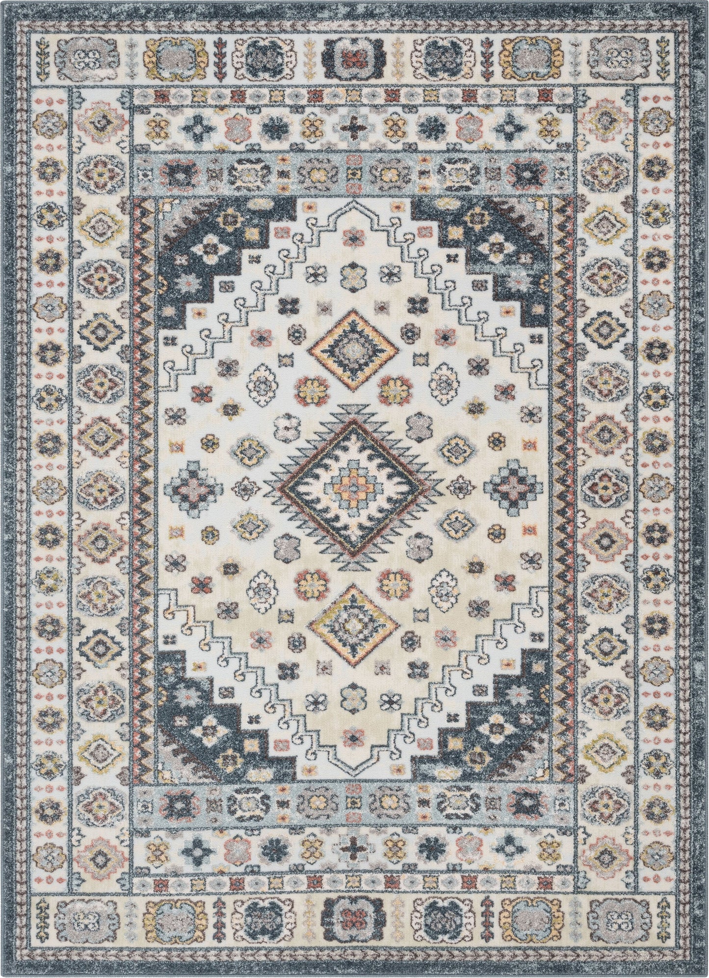Aryn Vintage Tribal Medallion Floral Blue Rug FA-24