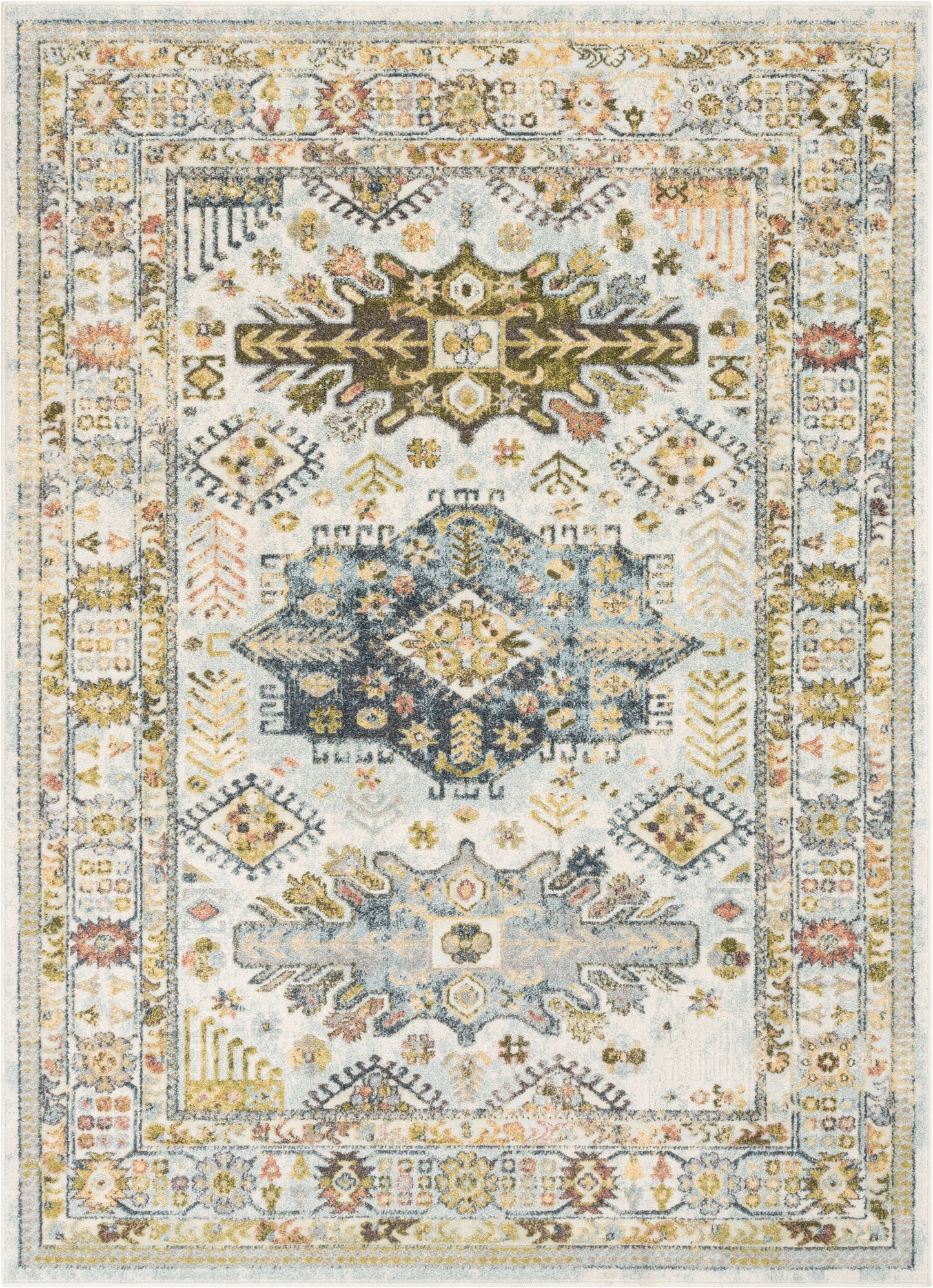 Novalie Vintage Medallion Botanical Border Ivory Rug FA-52