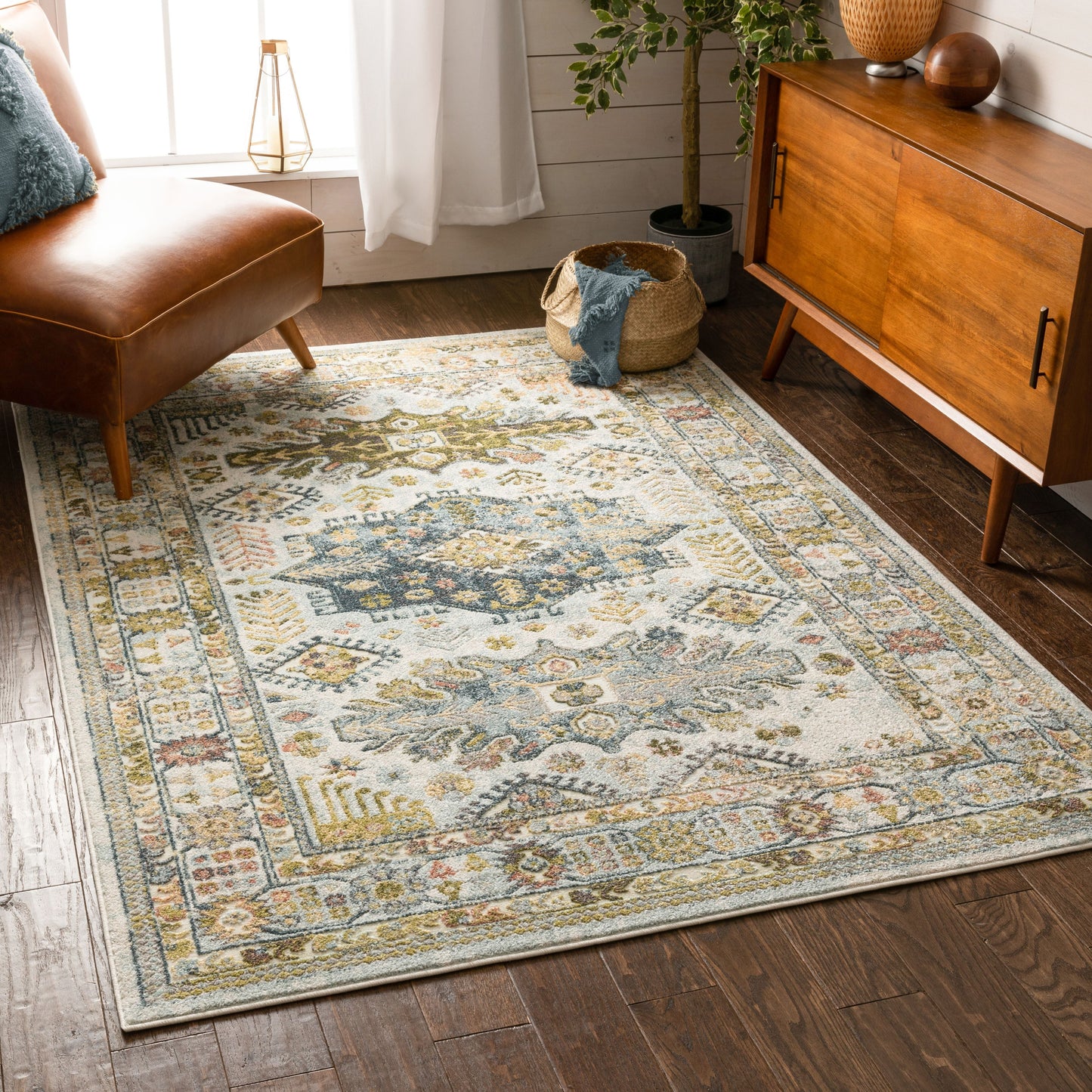 Novalie Vintage Medallion Botanical Border Ivory Rug FA-52