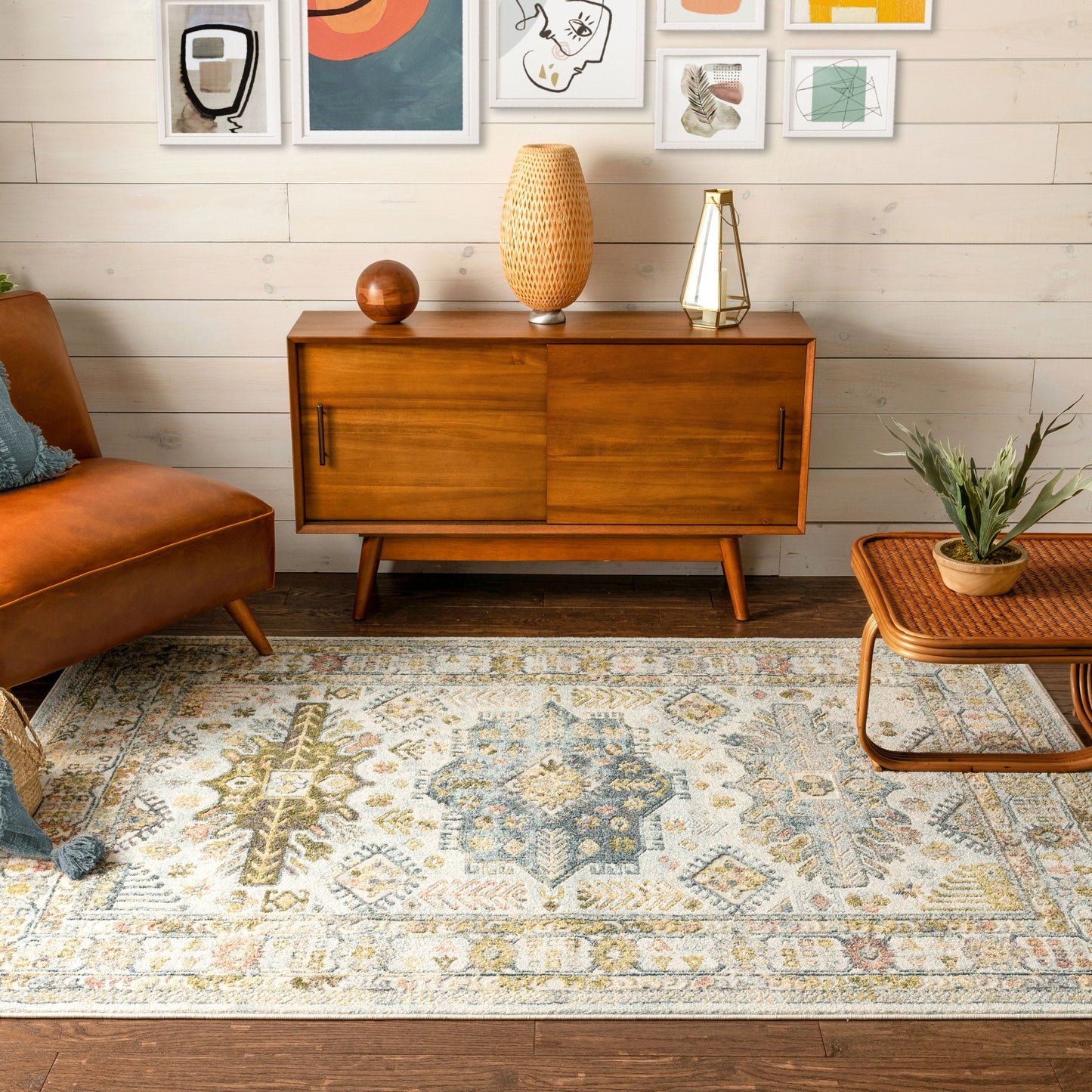Novalie Vintage Medallion Botanical Border Ivory Rug FA-52