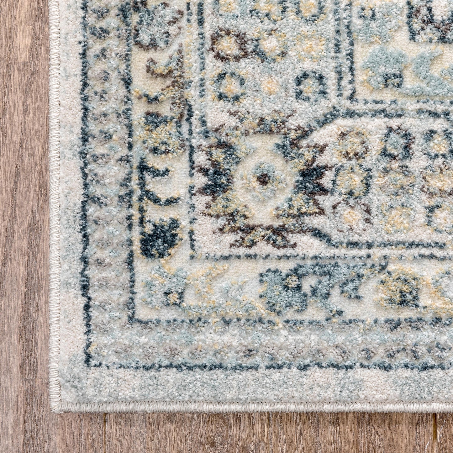 Novalie Vintage Patchwork Botanical Border Blue Rug FA-54