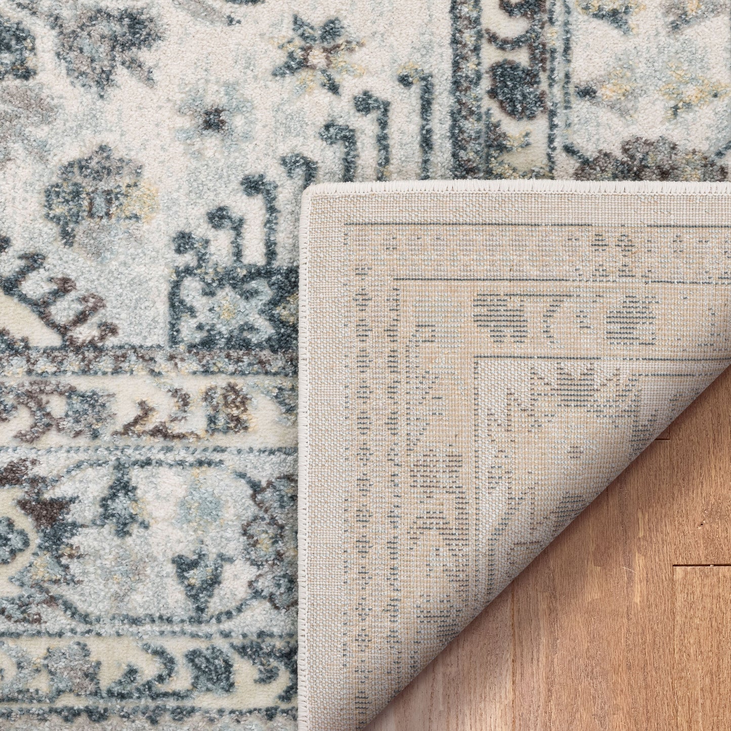 Novalie Vintage Patchwork Botanical Border Blue Rug FA-54