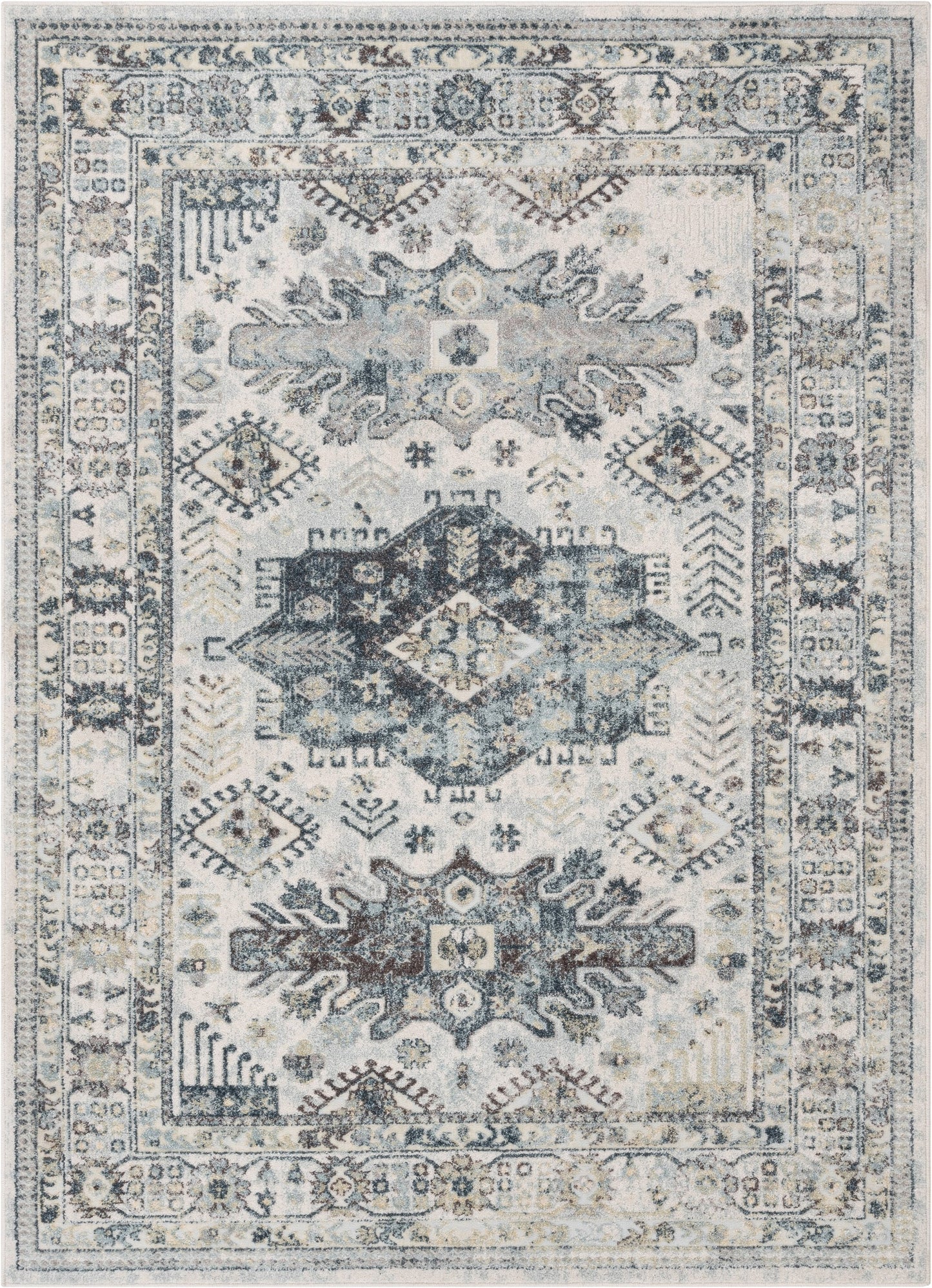 Novalie Vintage Patchwork Botanical Border Blue Rug FA-54