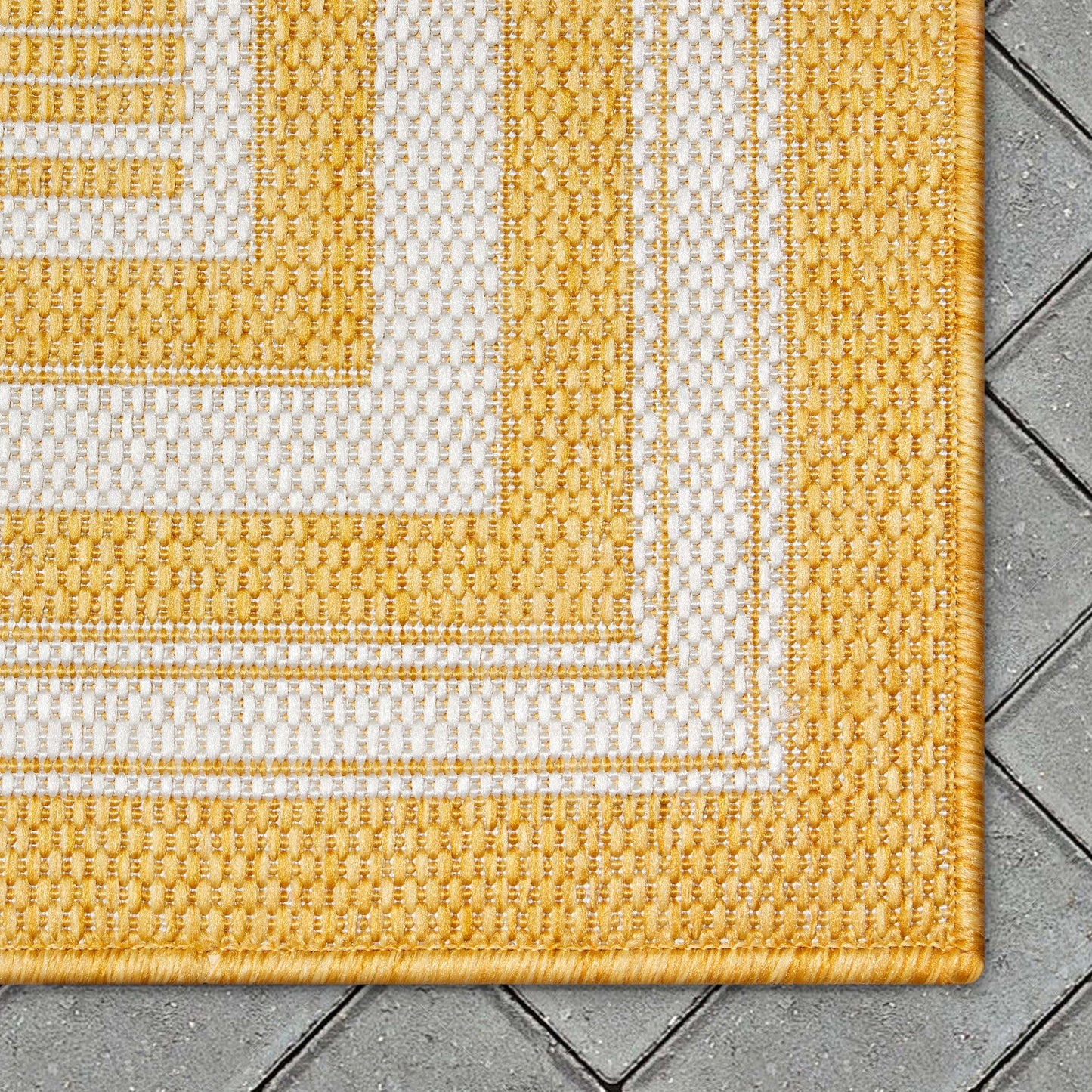 Frankie Modern Stripes Indoor/Outdoor Yellow Textured Rug FAL-21