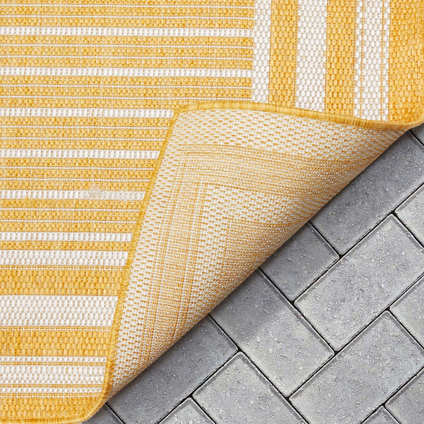 Frankie Modern Stripes Indoor/Outdoor Yellow Textured Rug FAL-21