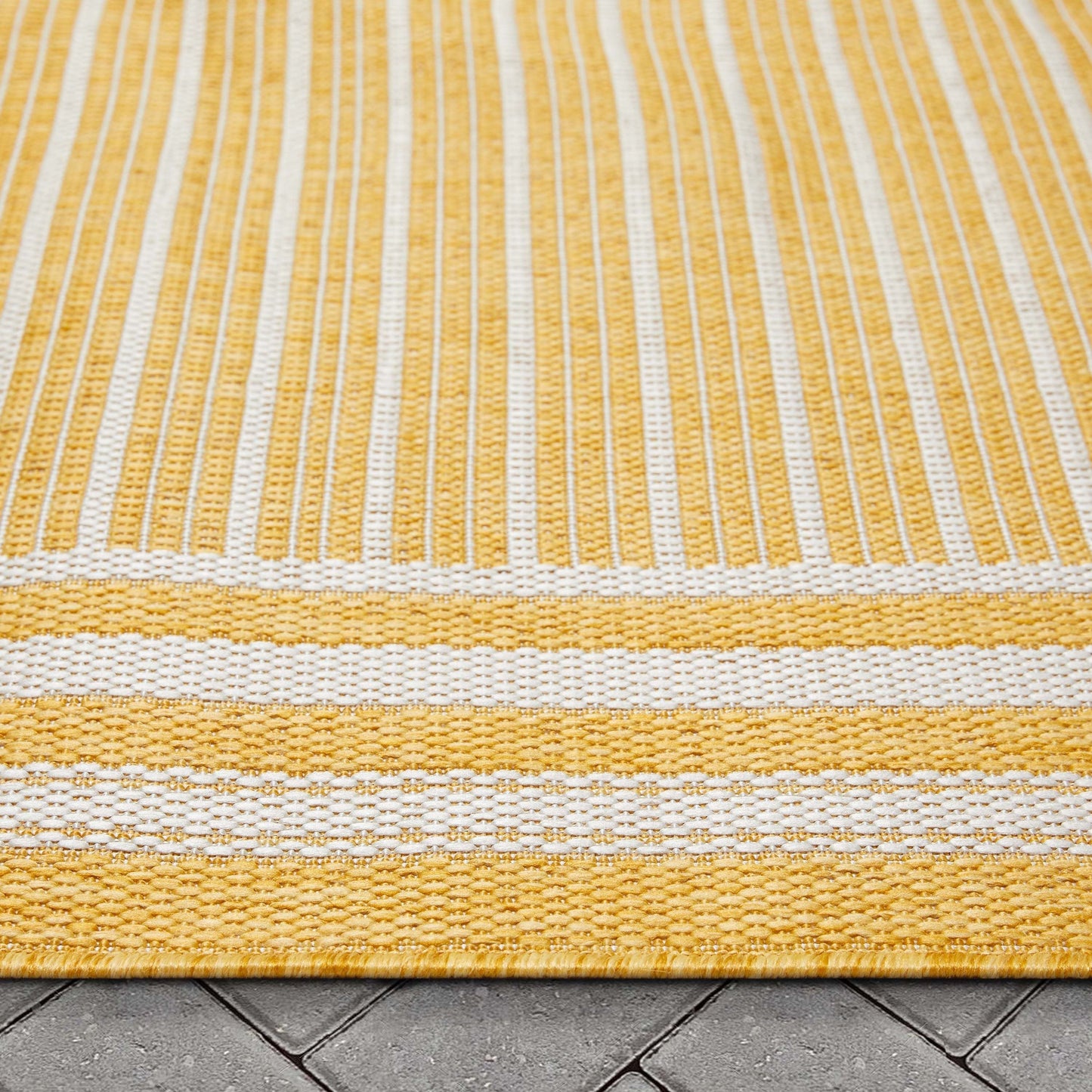 Frankie Modern Stripes Indoor/Outdoor Yellow Textured Rug FAL-21