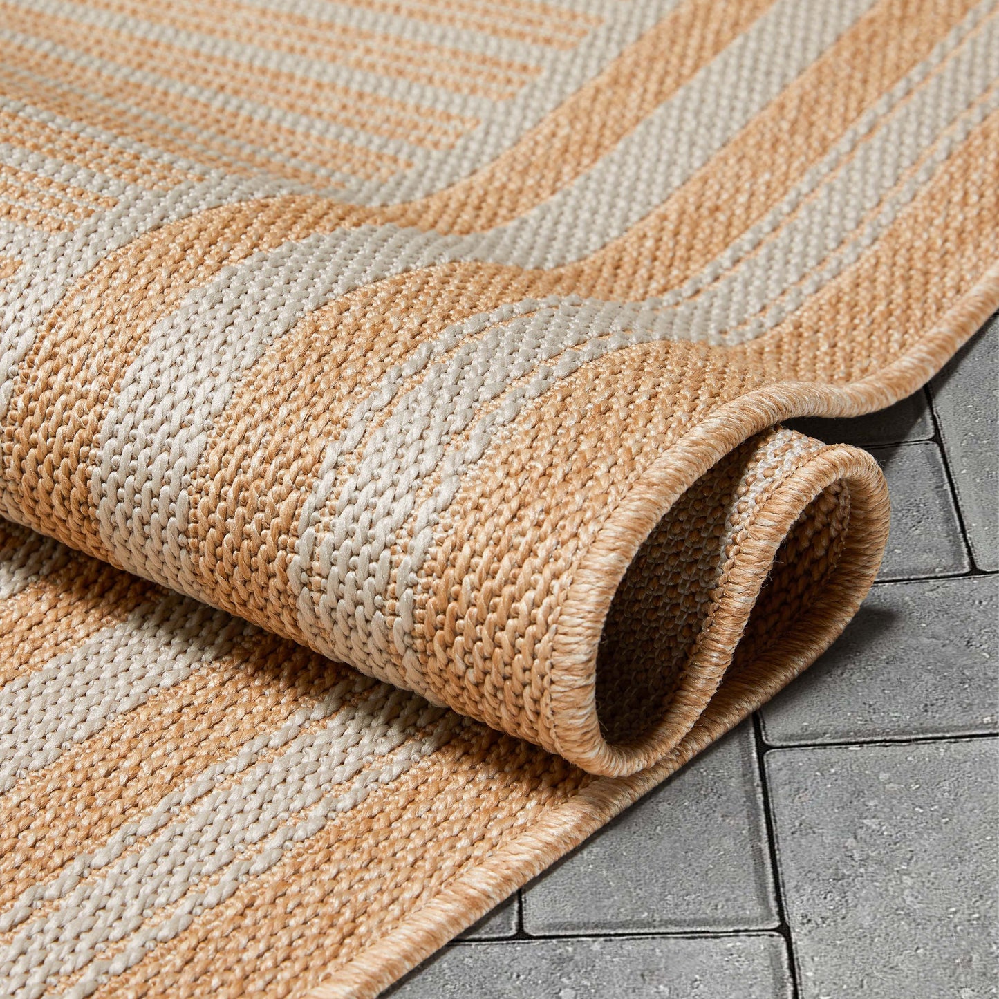 Frankie Modern Stripes Indoor/Outdoor Beige Textured Rug FAL-22
