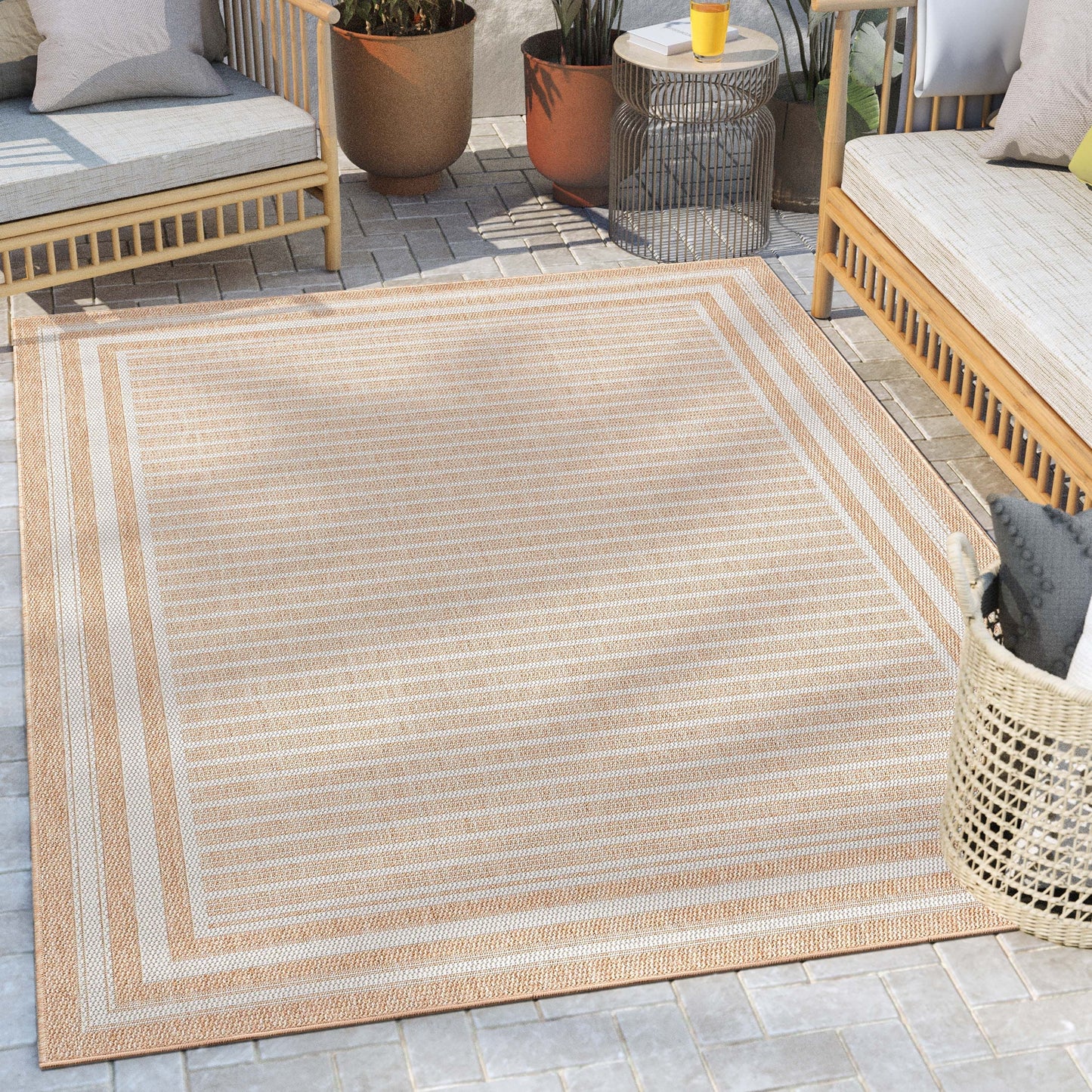 Frankie Modern Stripes Indoor/Outdoor Beige Textured Rug FAL-22
