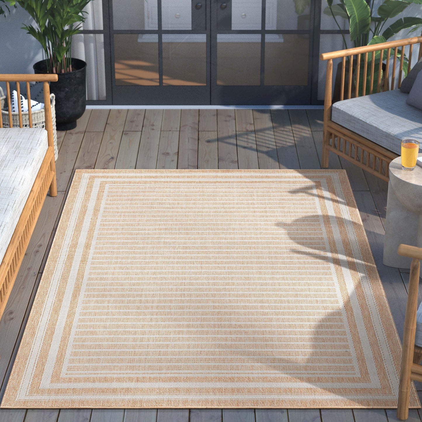 Frankie Modern Stripes Indoor/Outdoor Beige Textured Rug FAL-22