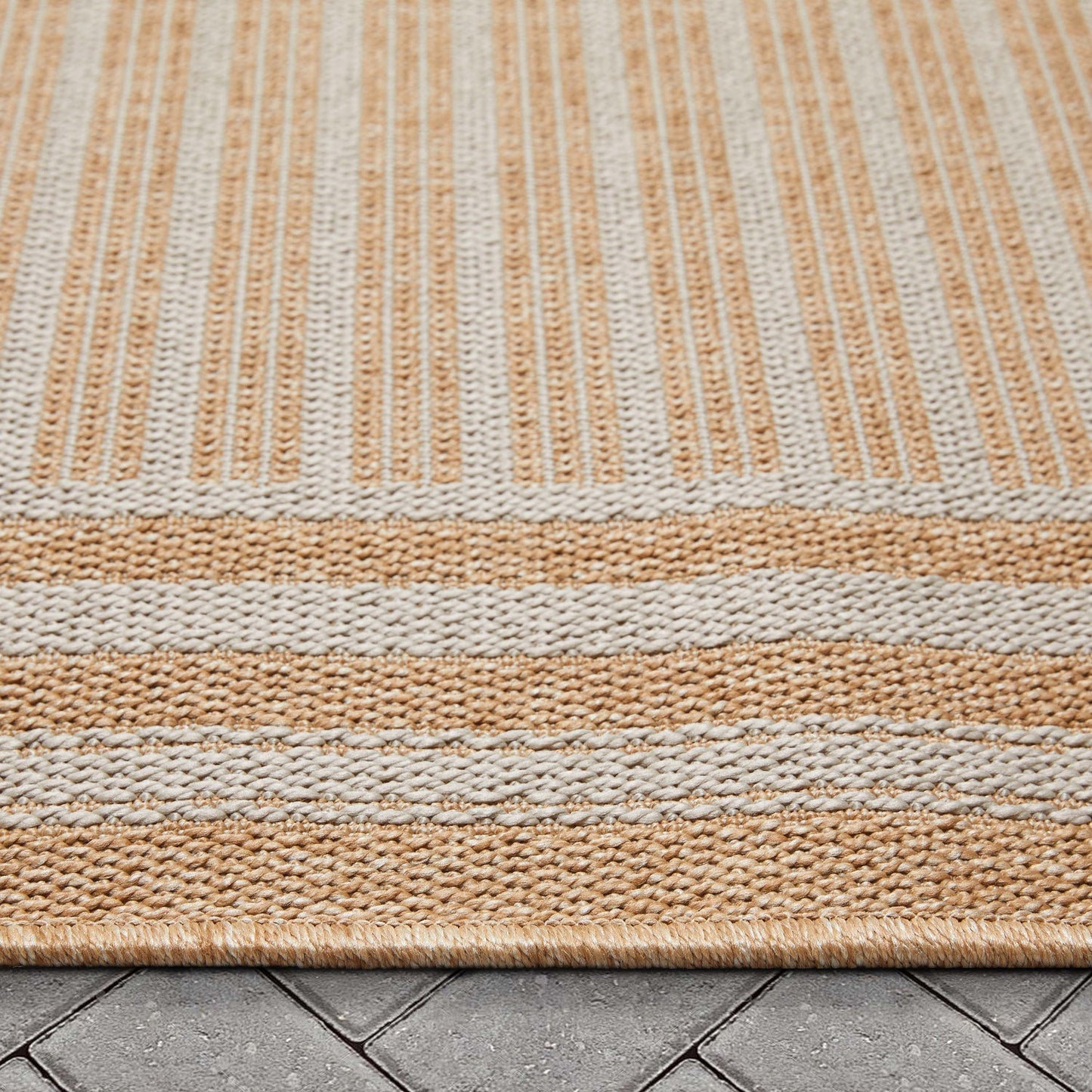 Frankie Modern Stripes Indoor/Outdoor Beige Textured Rug FAL-22