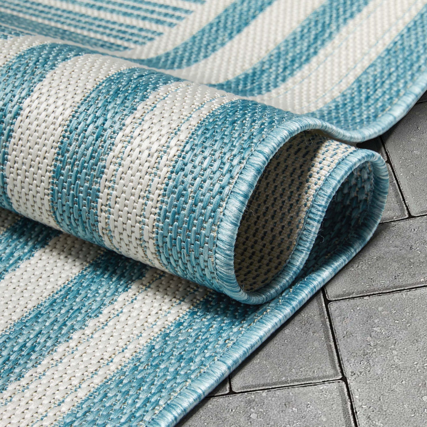 Frankie Modern Stripes Indoor/Outdoor Blue Textured Rug FAL-24