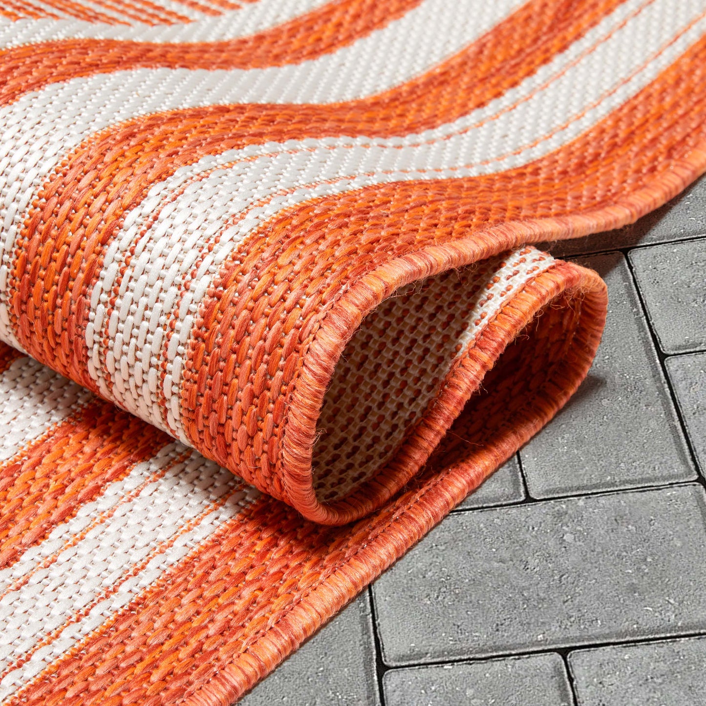 Frankie Modern Stripes Indoor/Outdoor Orange Textured Rug FAL-29