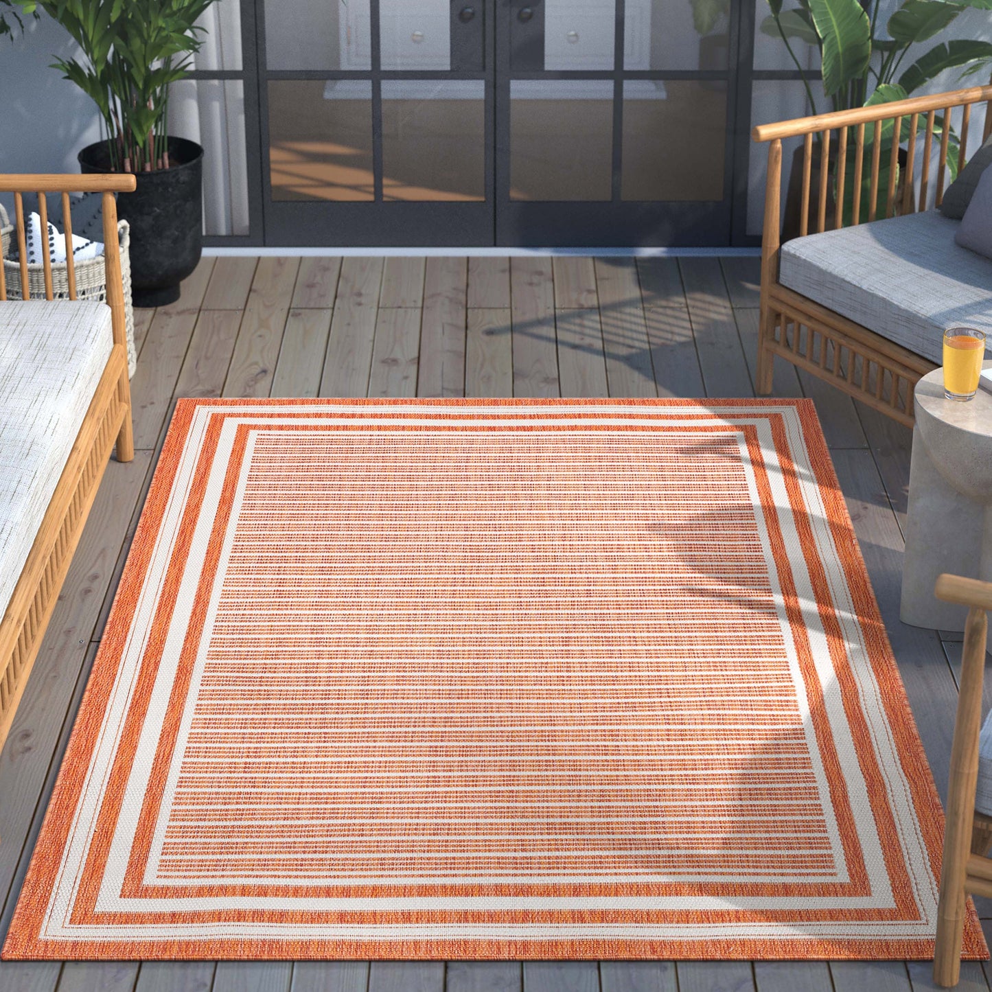 Frankie Modern Stripes Indoor/Outdoor Orange Textured Rug FAL-29