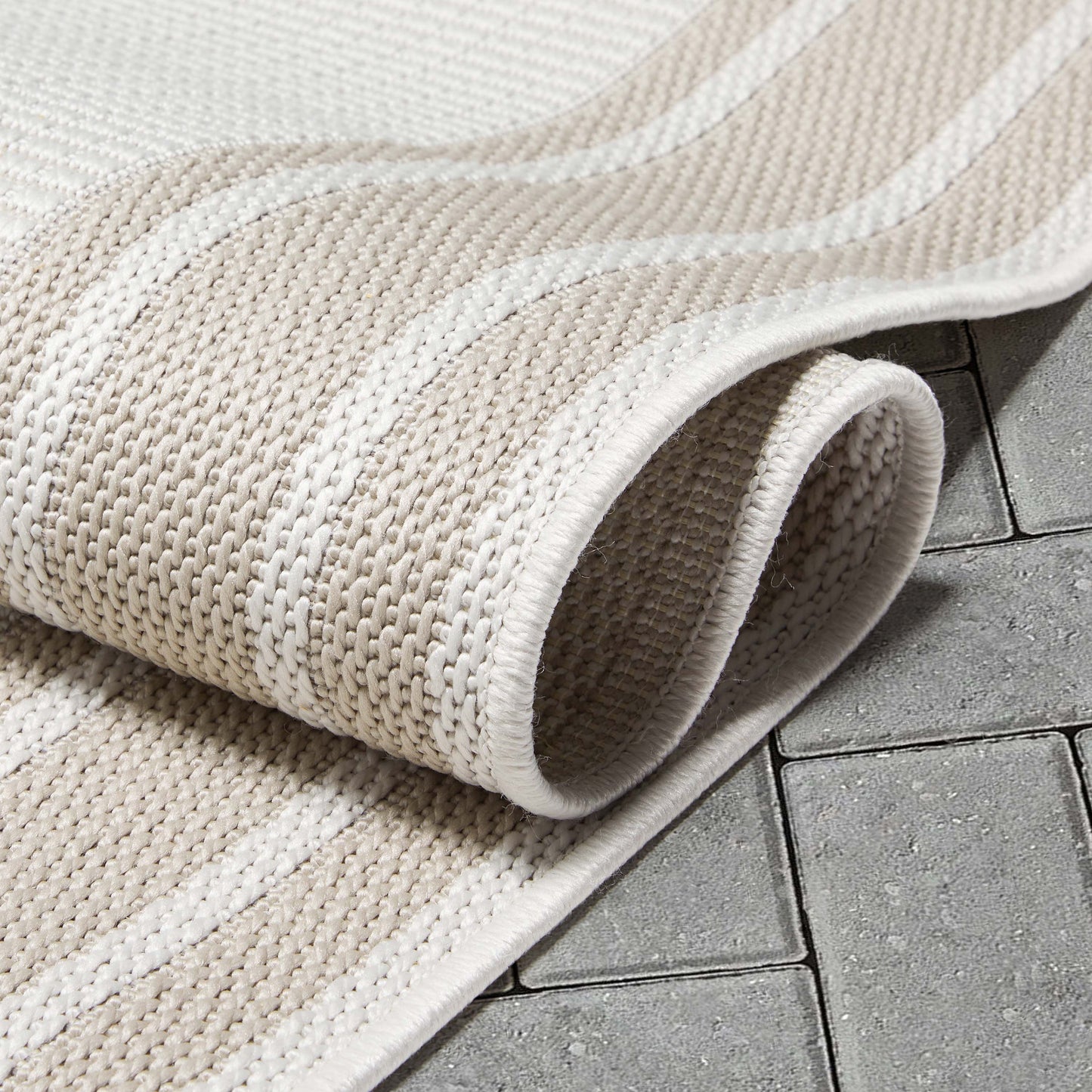 Perry Solid Border Pattern Indoor/Outdoor Ivory Textured Rug FAL-32
