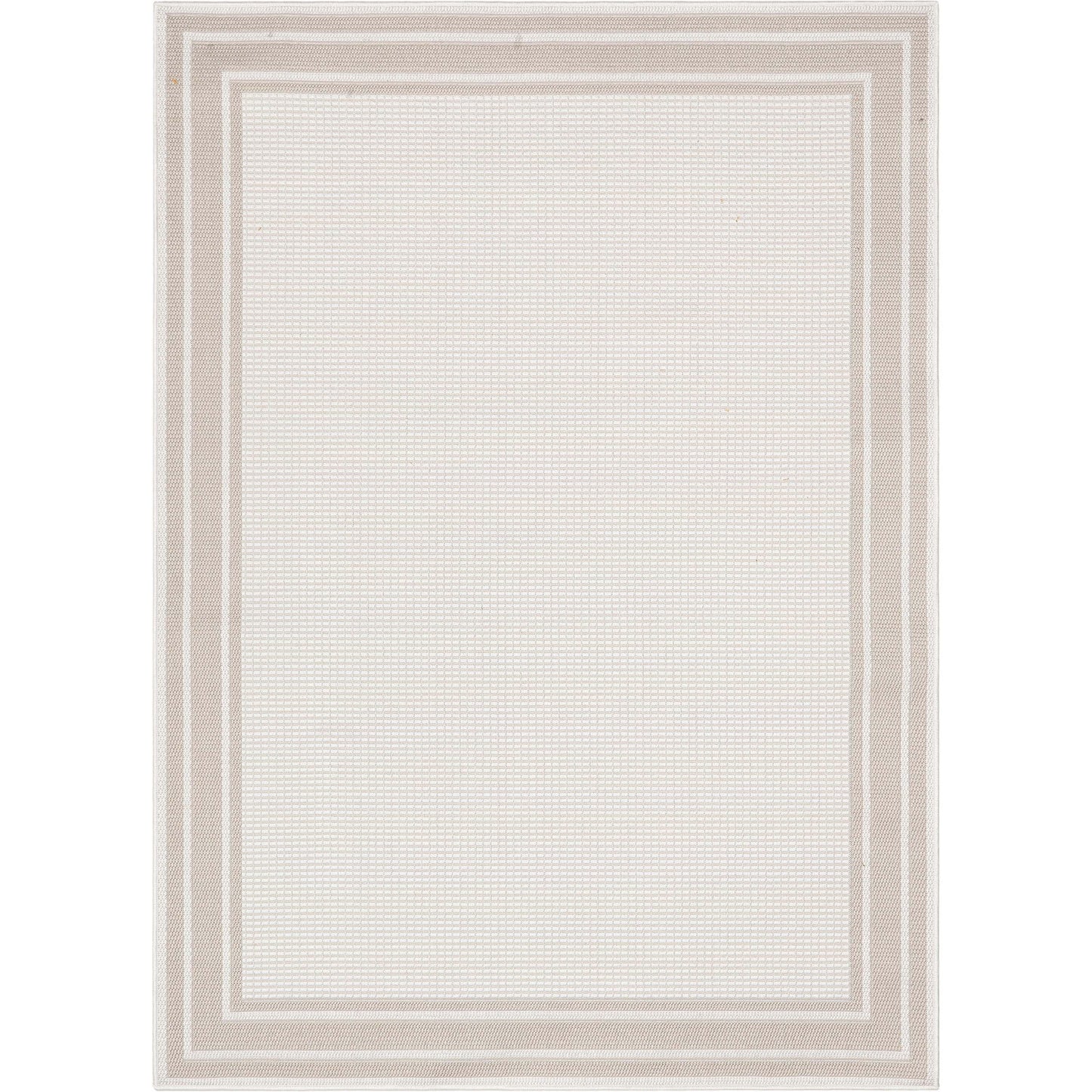 Perry Solid Border Pattern Indoor/Outdoor Ivory Textured Rug FAL-32