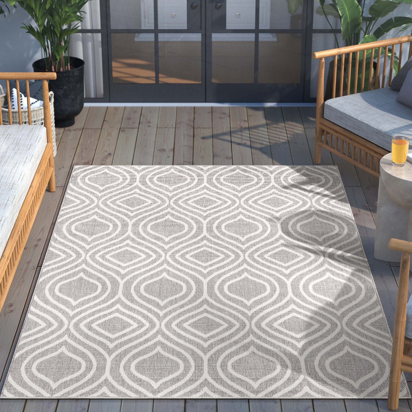 Ludo Lattice Trellis Indoor/Outdoor Grey Textured Rug FAL-47