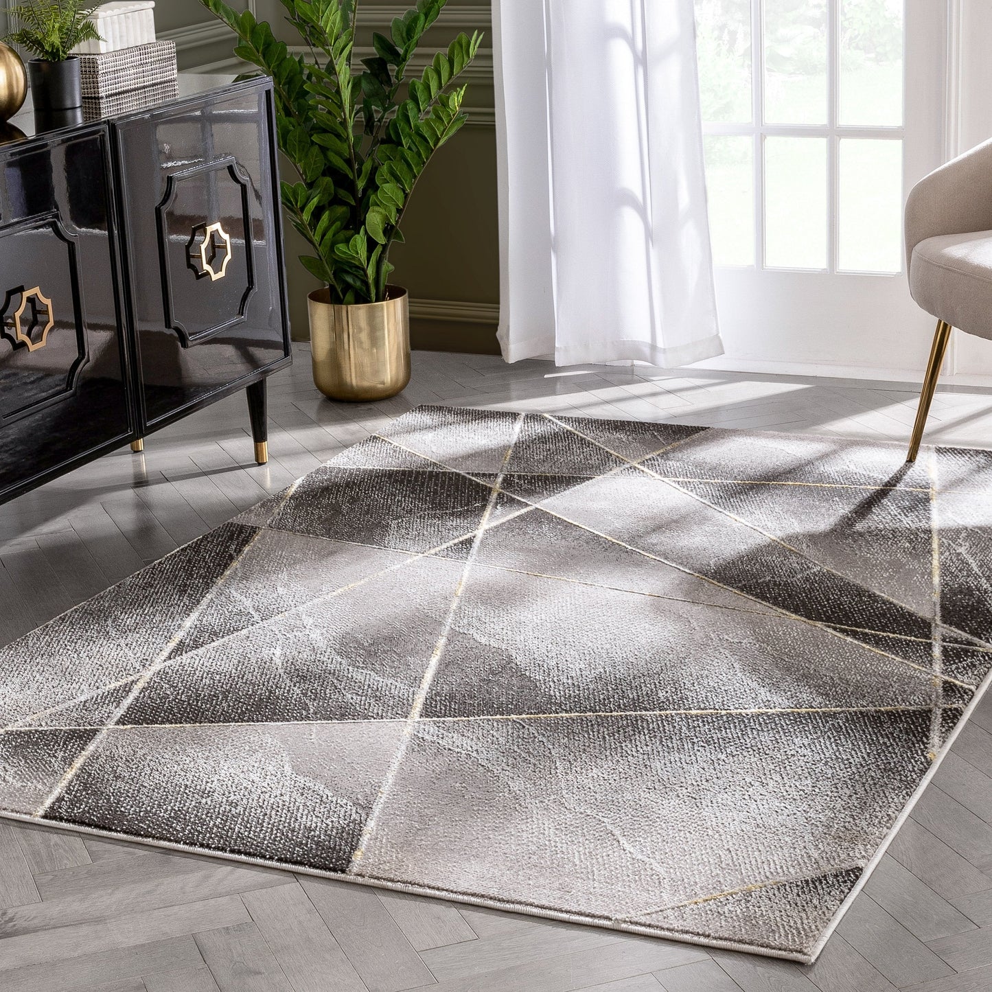 Arthur Retro Geometric Marble Pattern Grey Glam Rug FRM-117