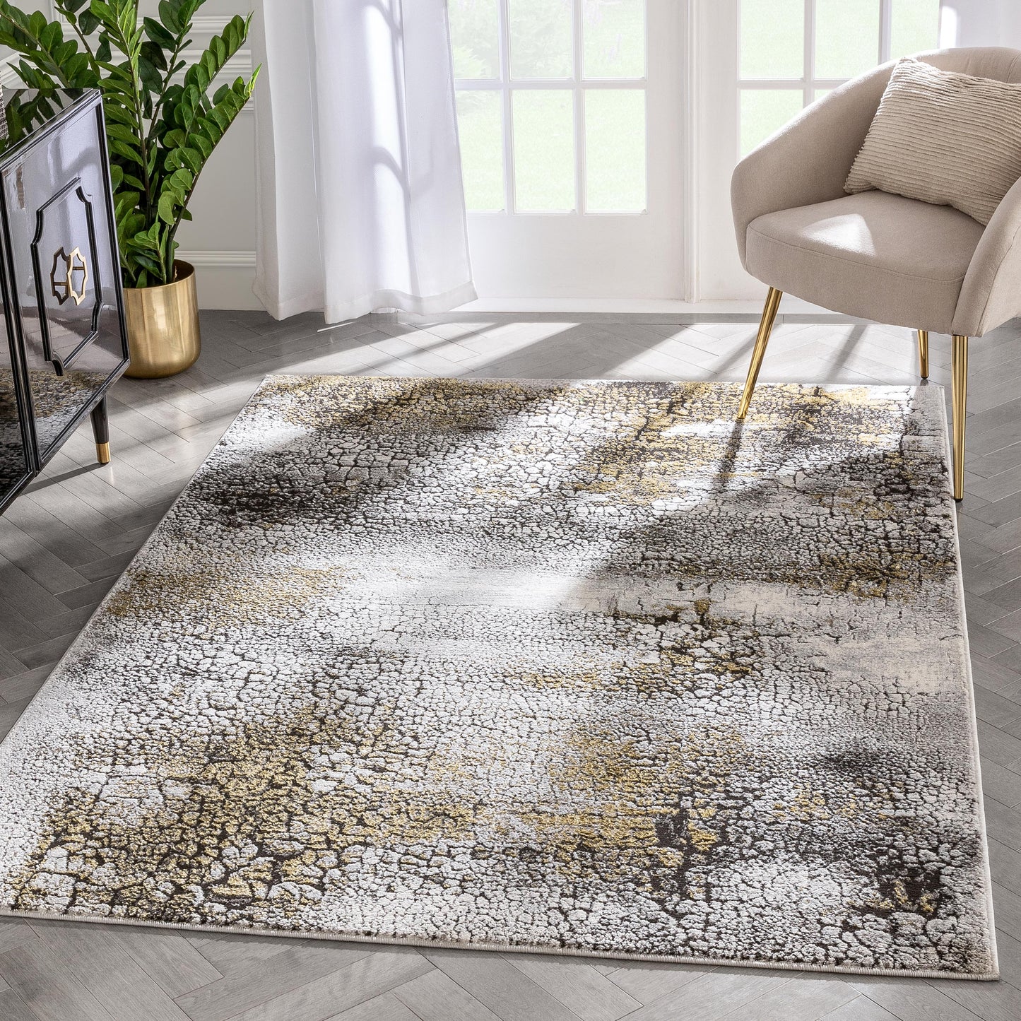 Kenneth Retro Abstract Pattern Grey Glam Rug FRM-157