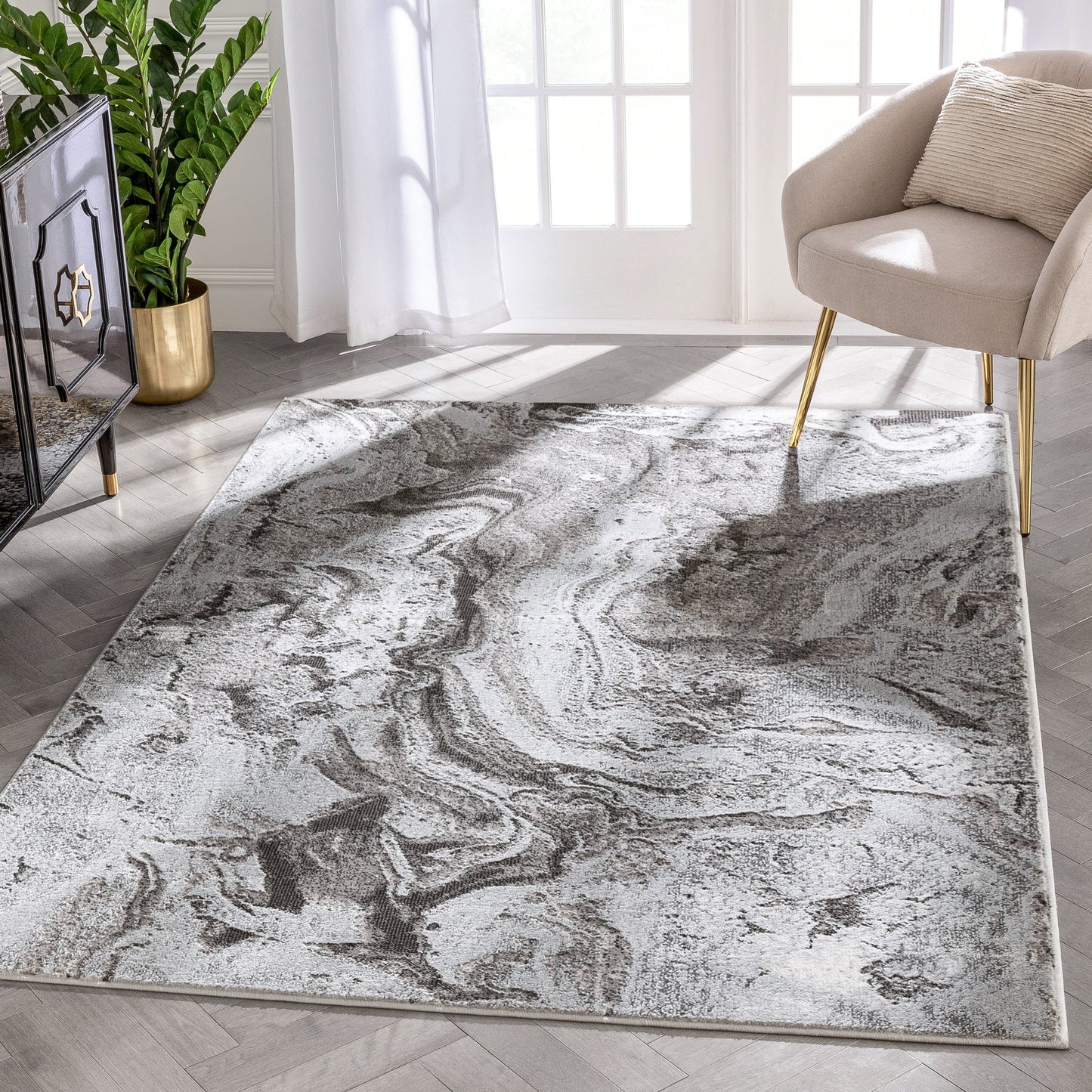 Ralph Retro Geometric Waves Grey Glam Rug FRM-167