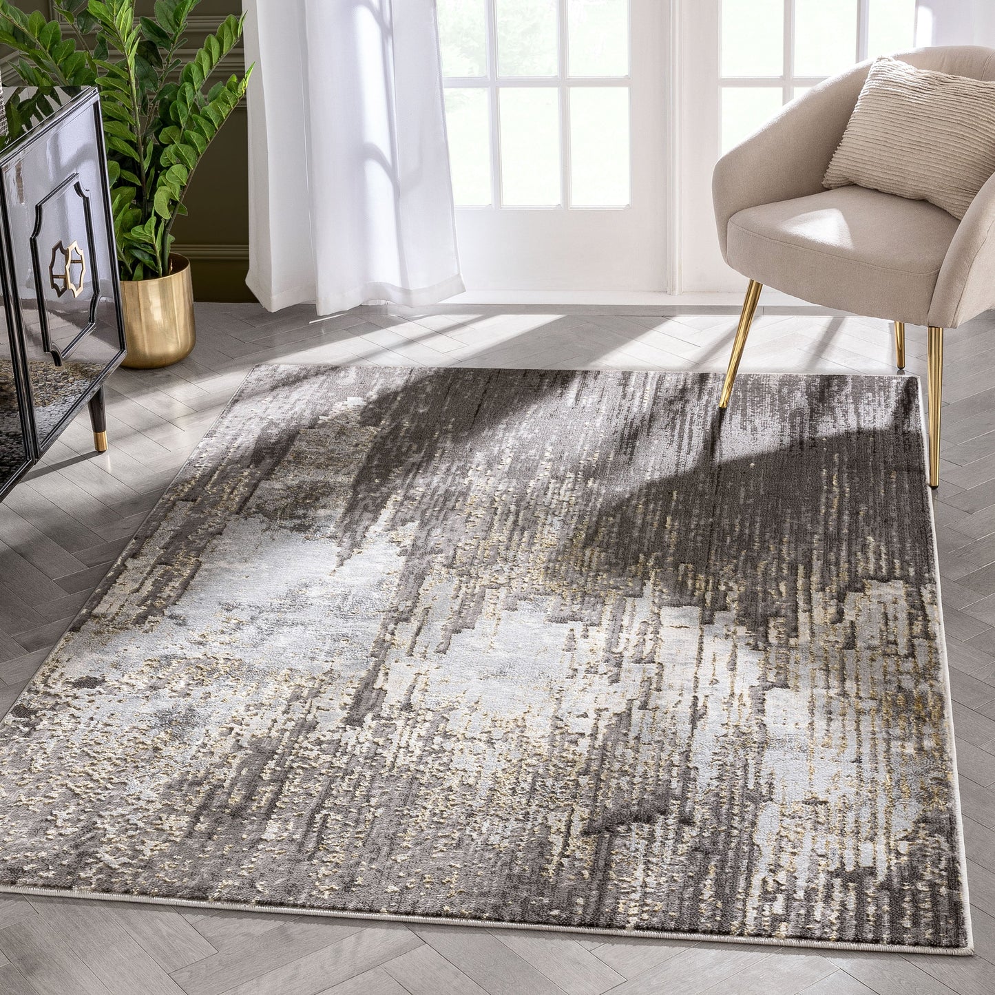 Harod Retro Geometric Stripes Grey Glam Rug FRM-177