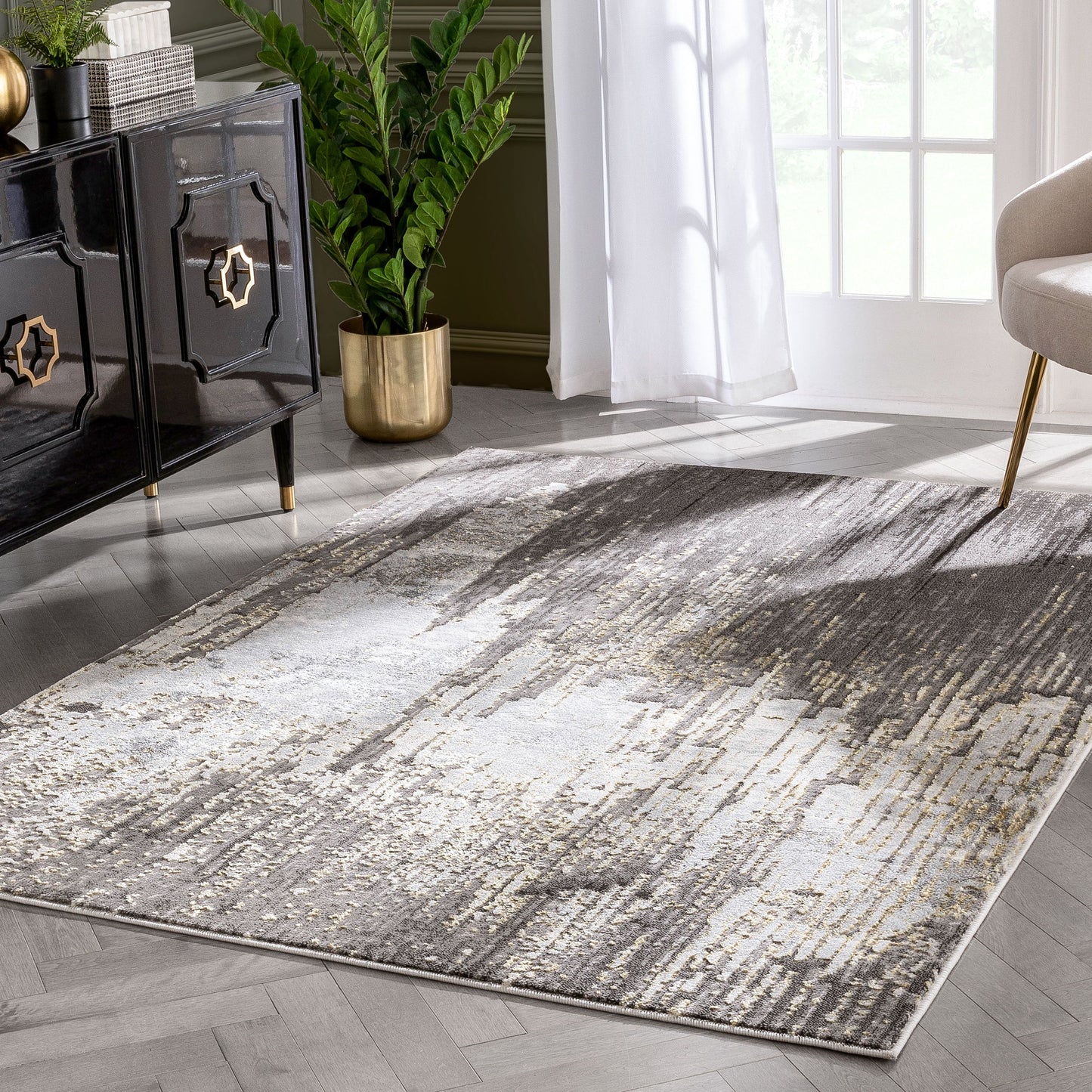 Harod Retro Geometric Stripes Grey Glam Rug FRM-177