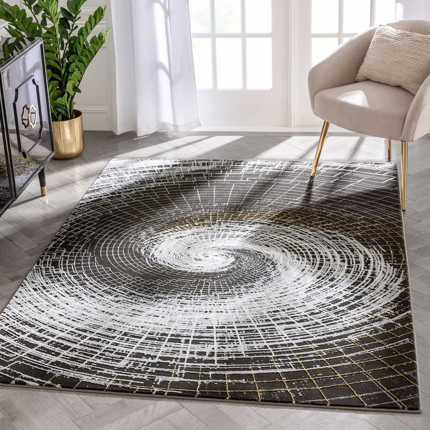 Vernon Retro Geometric Grey Glam Rug FRM-197