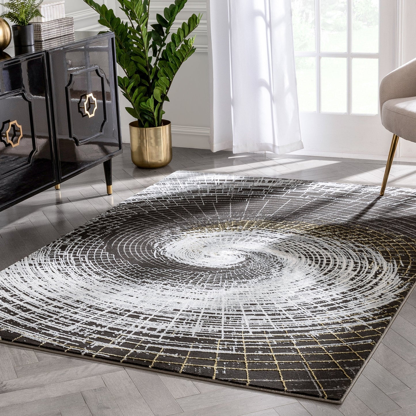 Vernon Retro Geometric Grey Glam Rug FRM-197