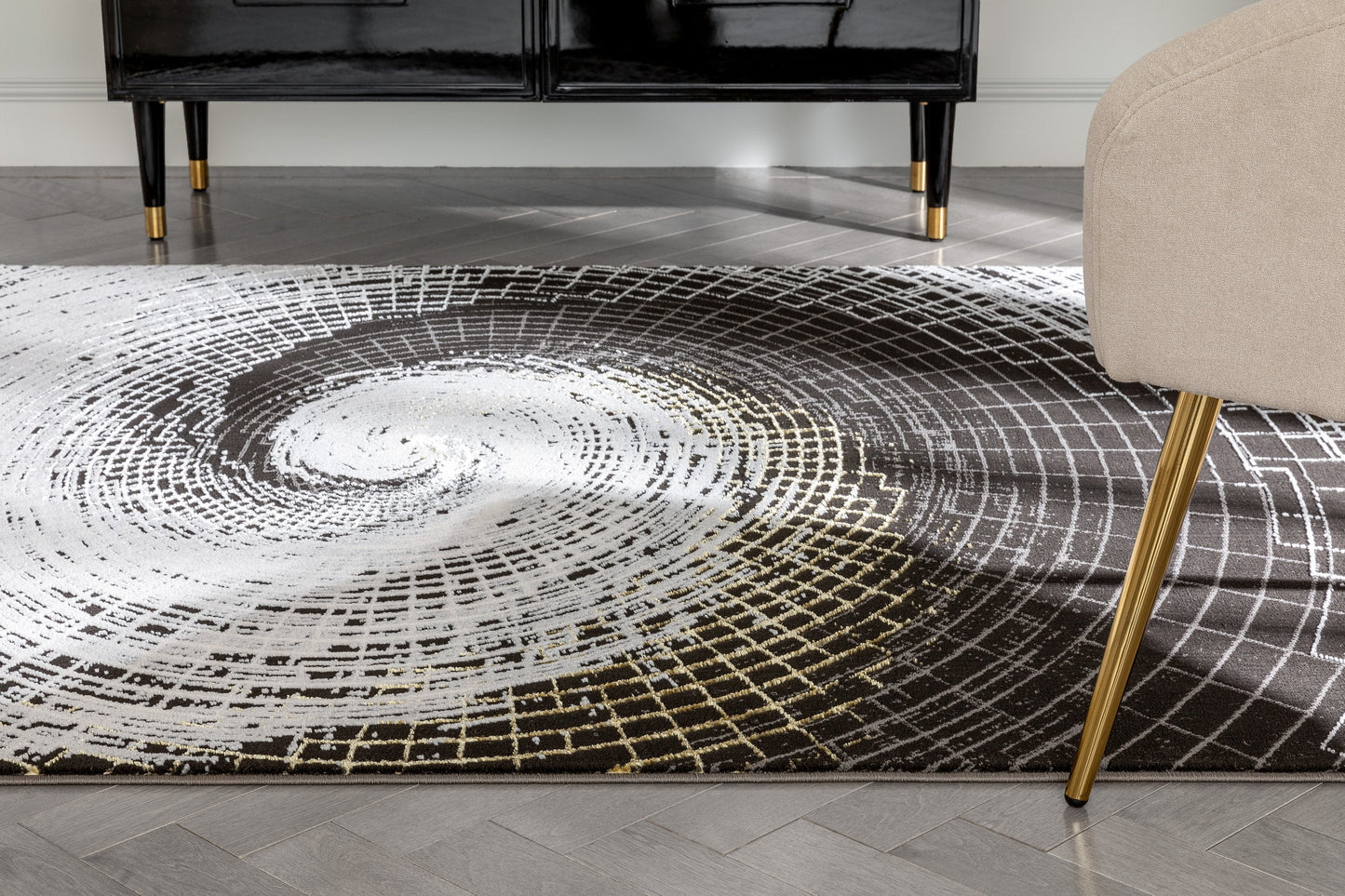 Vernon Retro Geometric Grey Glam Rug FRM-197