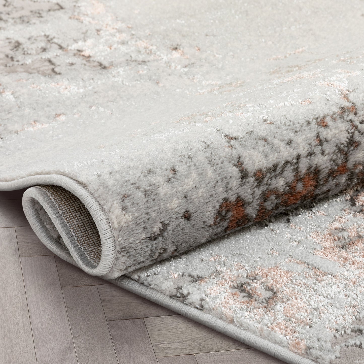 Angus Modern Abstract Distressed Grey Blush Glam Rug FRM-27