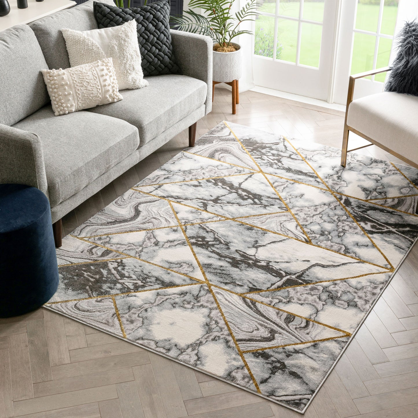 Arlo Retro Marble Pattern Grey Glam Rug FRM-47